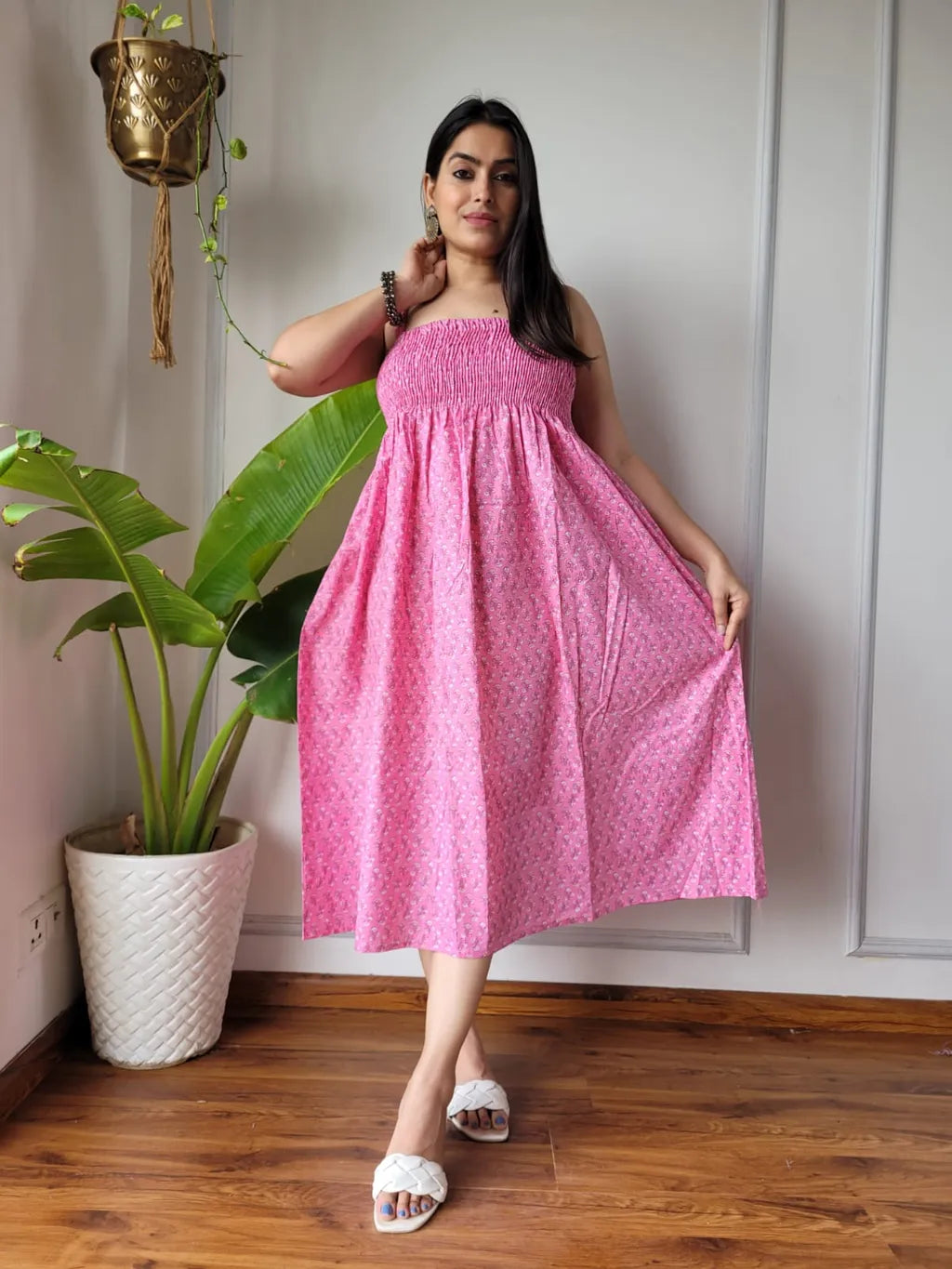 Antima Blush Pink Indian Hand Block Printed Cotton Dress for Wedding and Festivals Kurtisthan