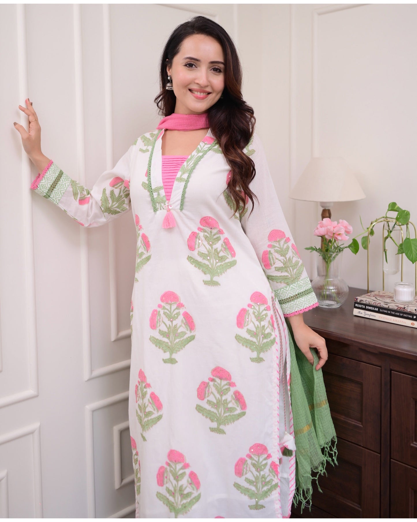 Malashri Beautiful Designer Floral Print Chanderi Cotton Suit set with Pant & Dupatta Kurtisthan