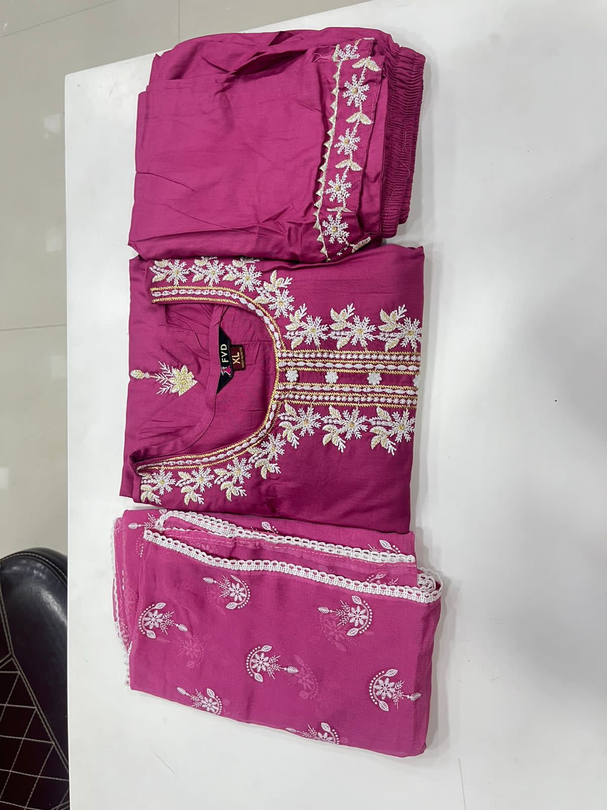 Anila Ethnic Floral Embroidered Rayon Fabric Suit Set With Foil Print Chiffon Dupatta Kurtisthan