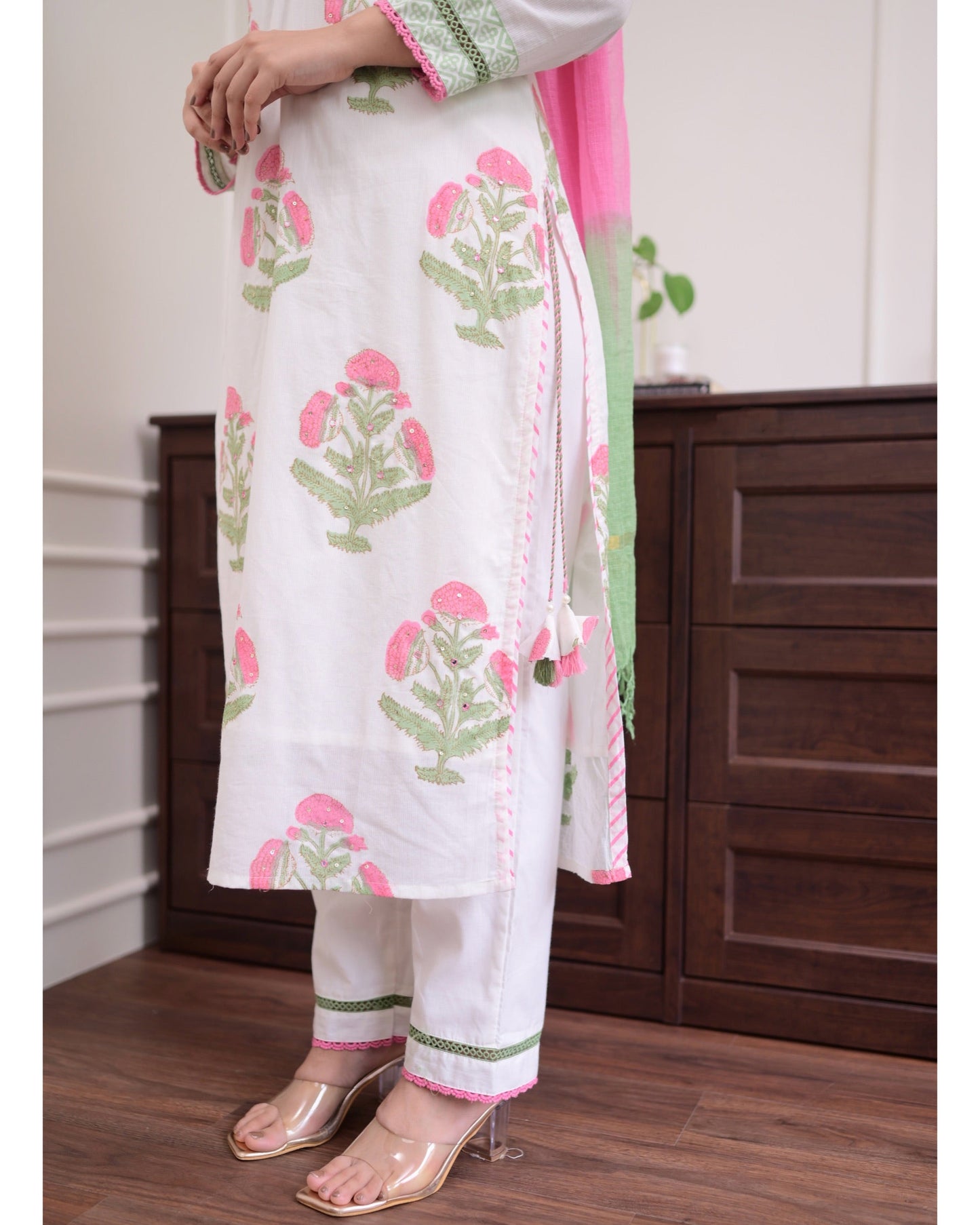 Malashri Beautiful Designer Floral Print Chanderi Cotton Suit set with Pant & Dupatta Kurtisthan