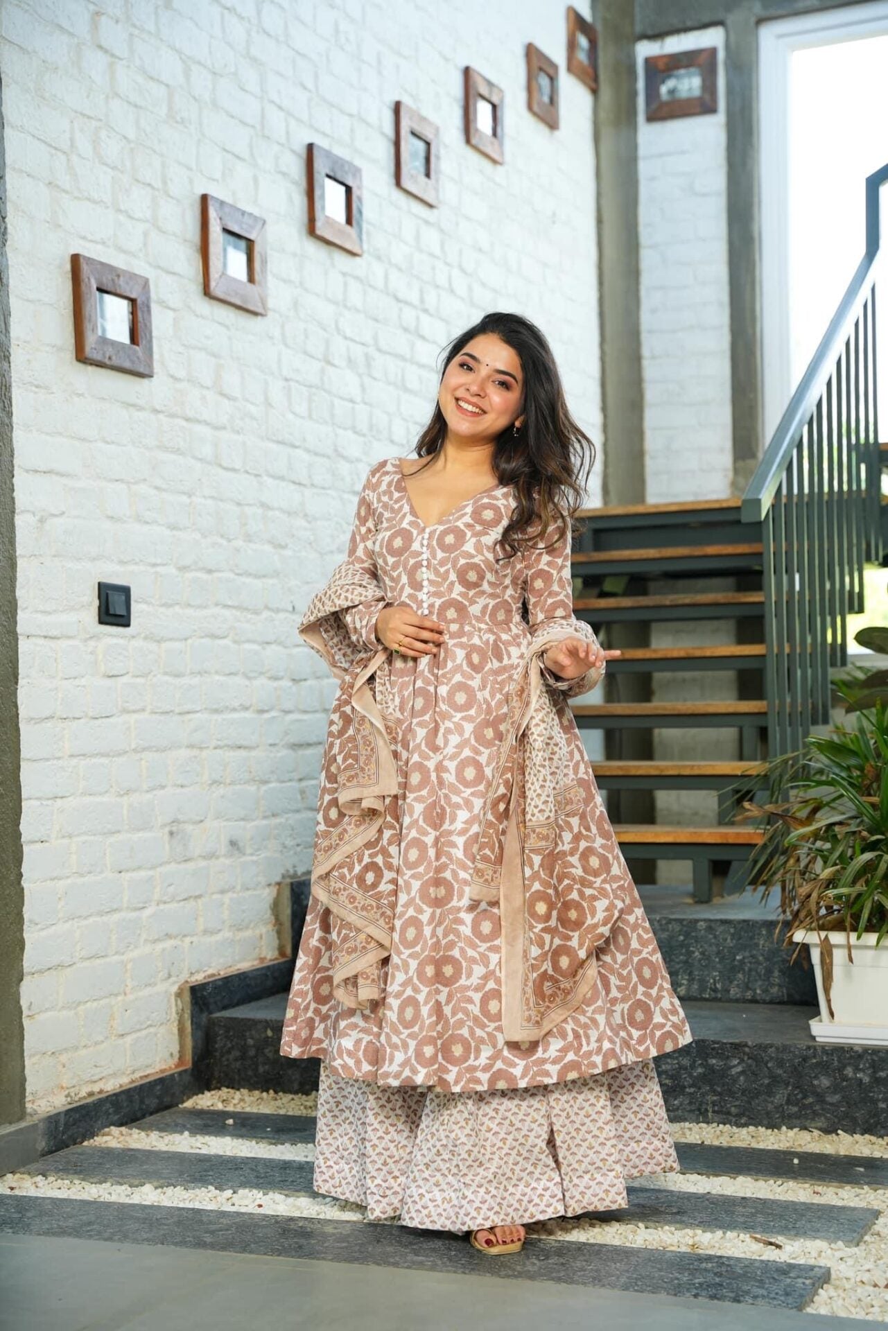 Advika Beautiful Floral Printed Pure Pure Cotton Anarkali Kurta With Palazzos & Dupatta Kurtisthan