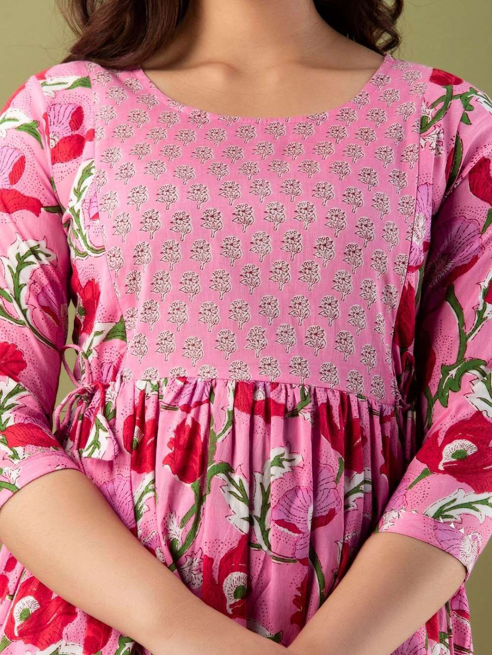 Pahal Stunning Floral Printed Round Neck Cotton Fit & Flare Maternity Midi Dress