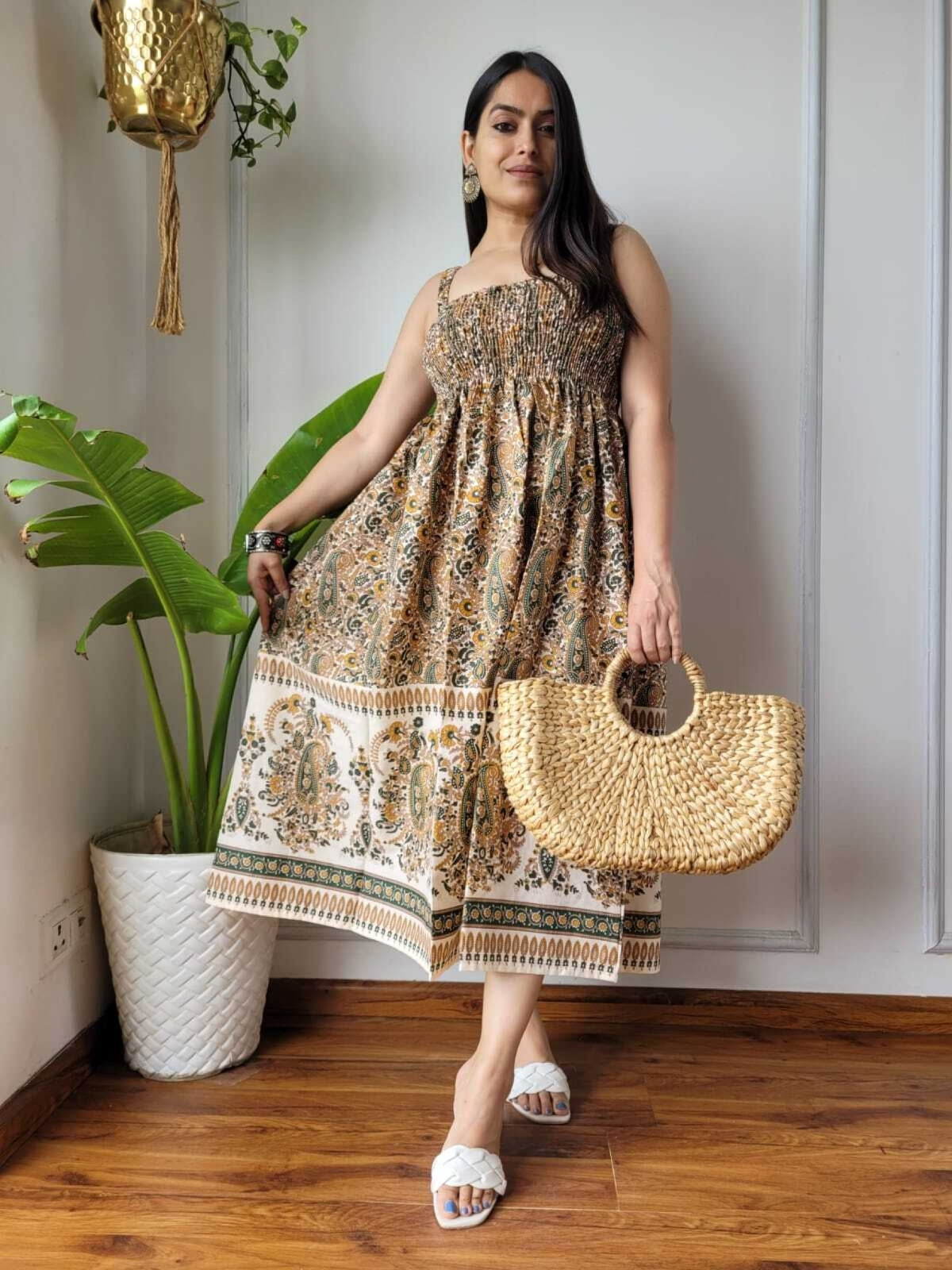 Sukriti Brown Indian Hand Block Printed Cotton Dress for Wedding and Festivals Kurtisthan