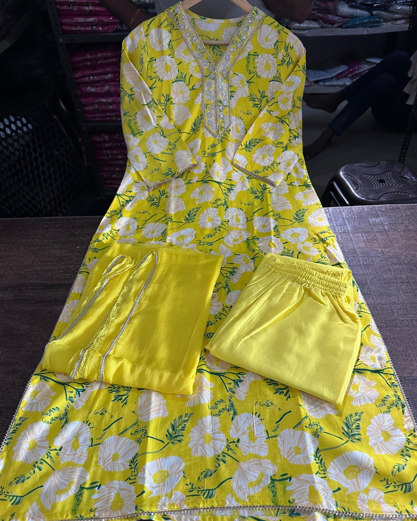 Akshara Beautiful Yellow Floral Embroidery & Print Heavy Rayon Kurta Pant with Dupatta