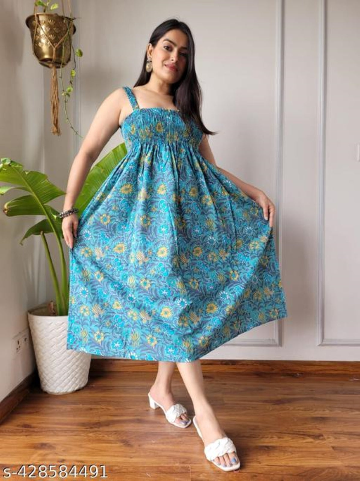 Kritika Wine Blue Floral Indian Hand Block Printed Cotton Dress for Wedding and Festivals Kurtisthan