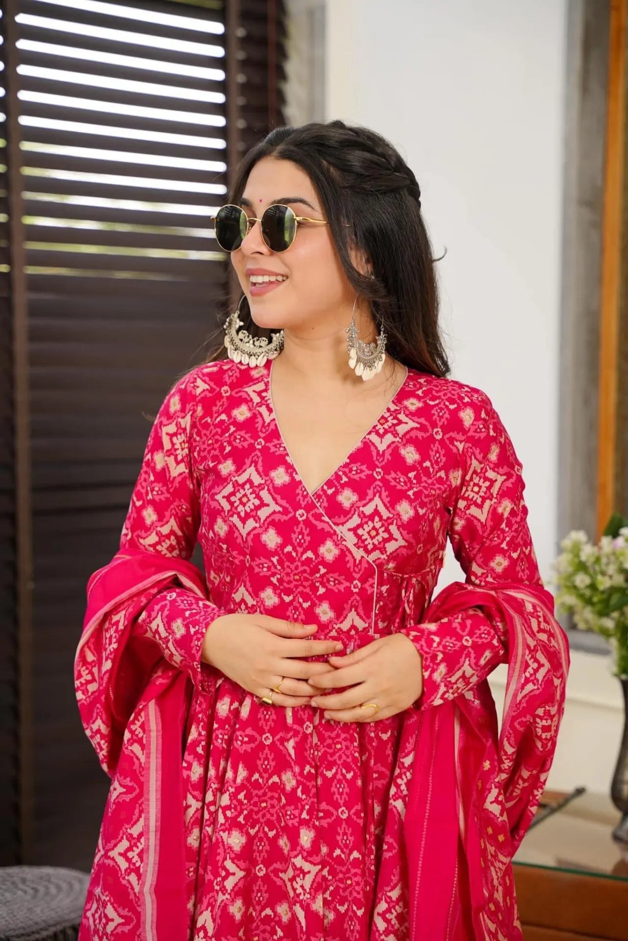 Tanushka Pink Muslin Digital Printed Anarkali Suit Set with Pant and Dupatta Kurtisthan