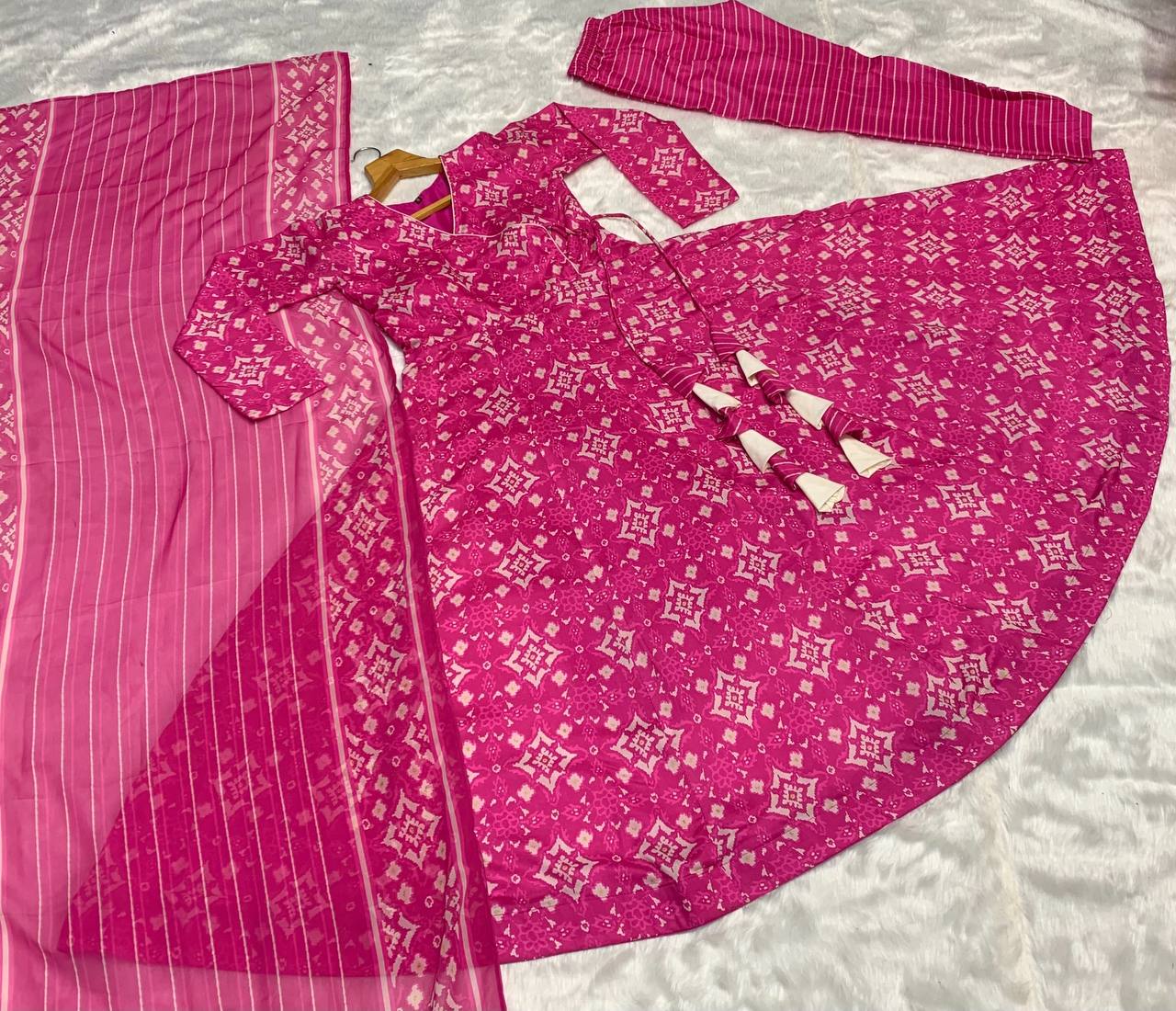 Tanushka Pink Muslin Digital Printed Anarkali Suit Set with Pant and Dupatta Kurtisthan