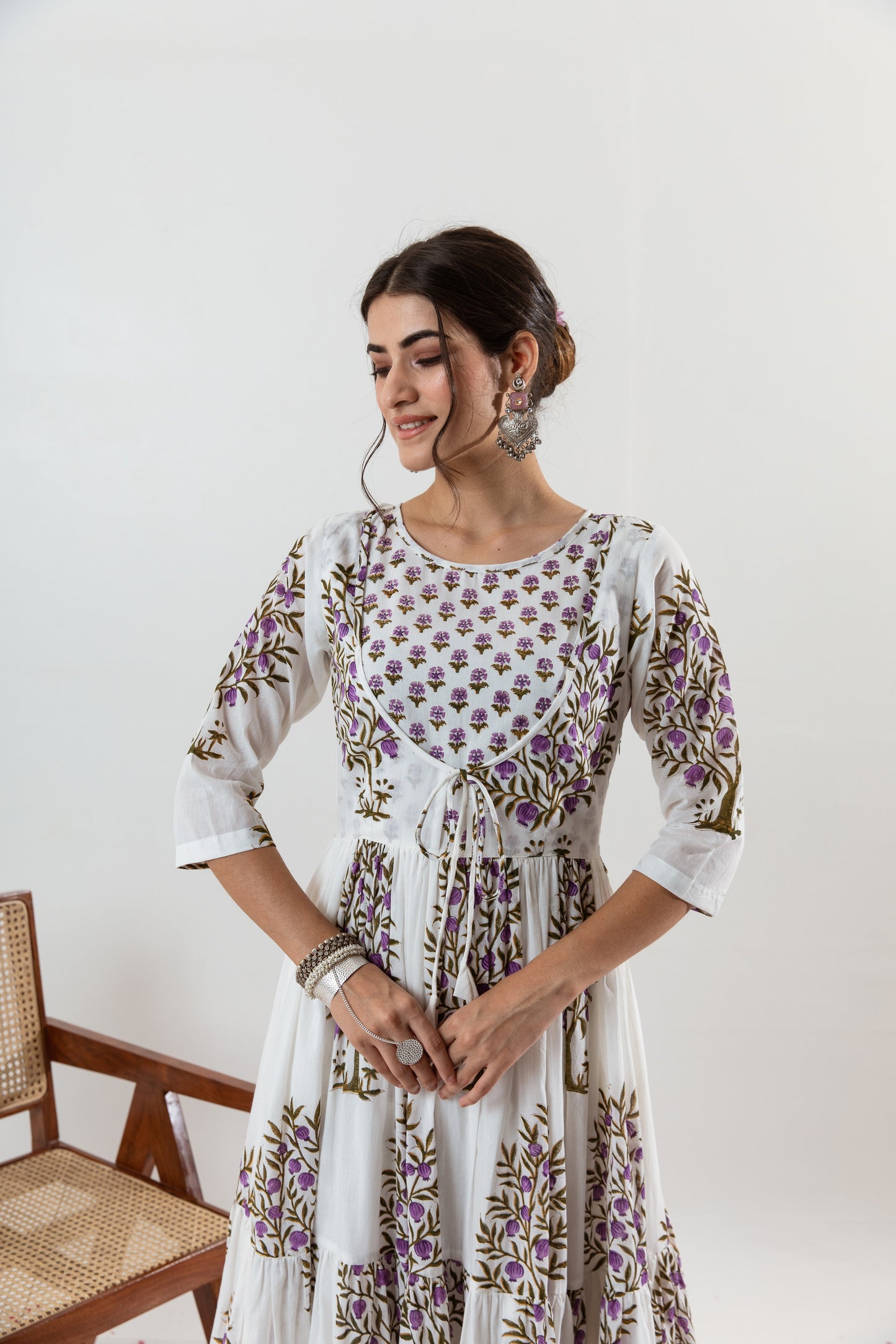 Laveena Floral Printed Design Cotton Pakistani Off White Suit Set with Pant and Dupatta Kurtisthan