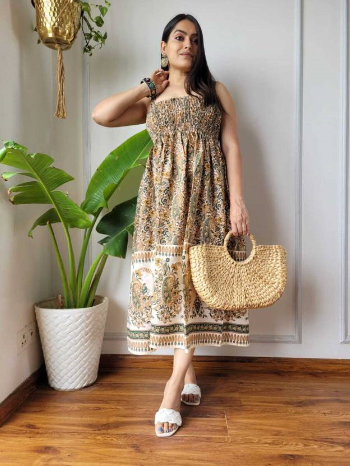 Sukriti Brown Indian Hand Block Printed Cotton Dress for Wedding and Festivals Kurtisthan