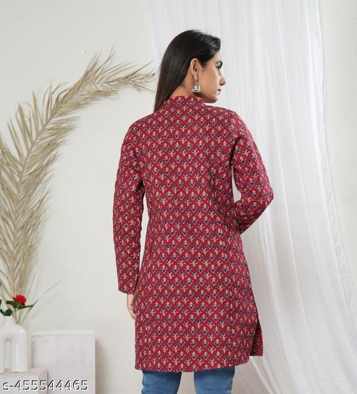 Reversible Cotton Printed Quilted Marron Jacket for Women & Girls