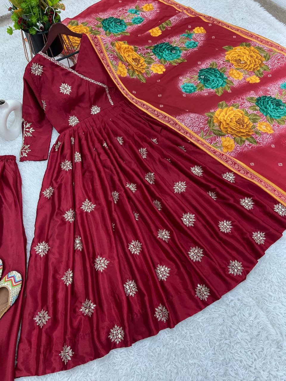 Mahi Embroidery Sequence Work Design Gown with Pant & Dupatta Kurtisthan