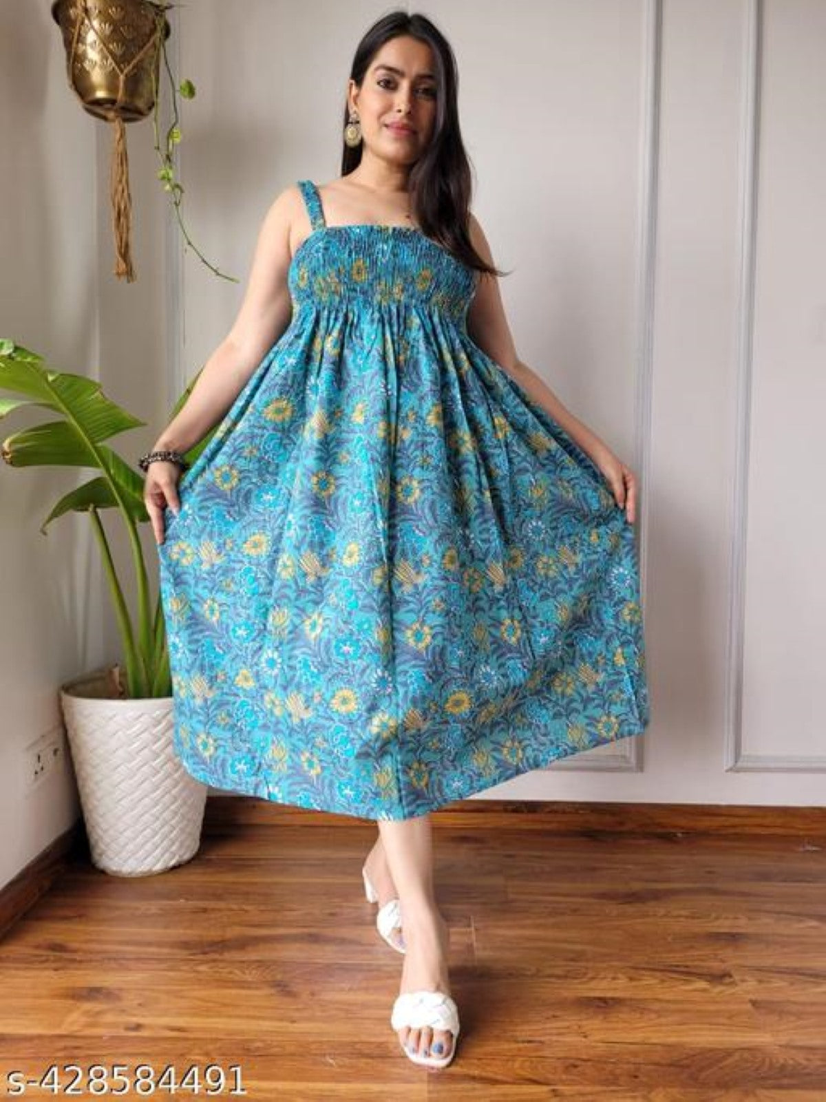 Kritika Wine Blue Floral Indian Hand Block Printed Cotton Dress for Wedding and Festivals Kurtisthan