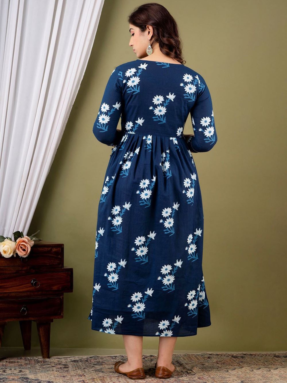 Mitali Stunning Floral Printed Round Neck Cotton Fit & Flare Maternity Midi Dress