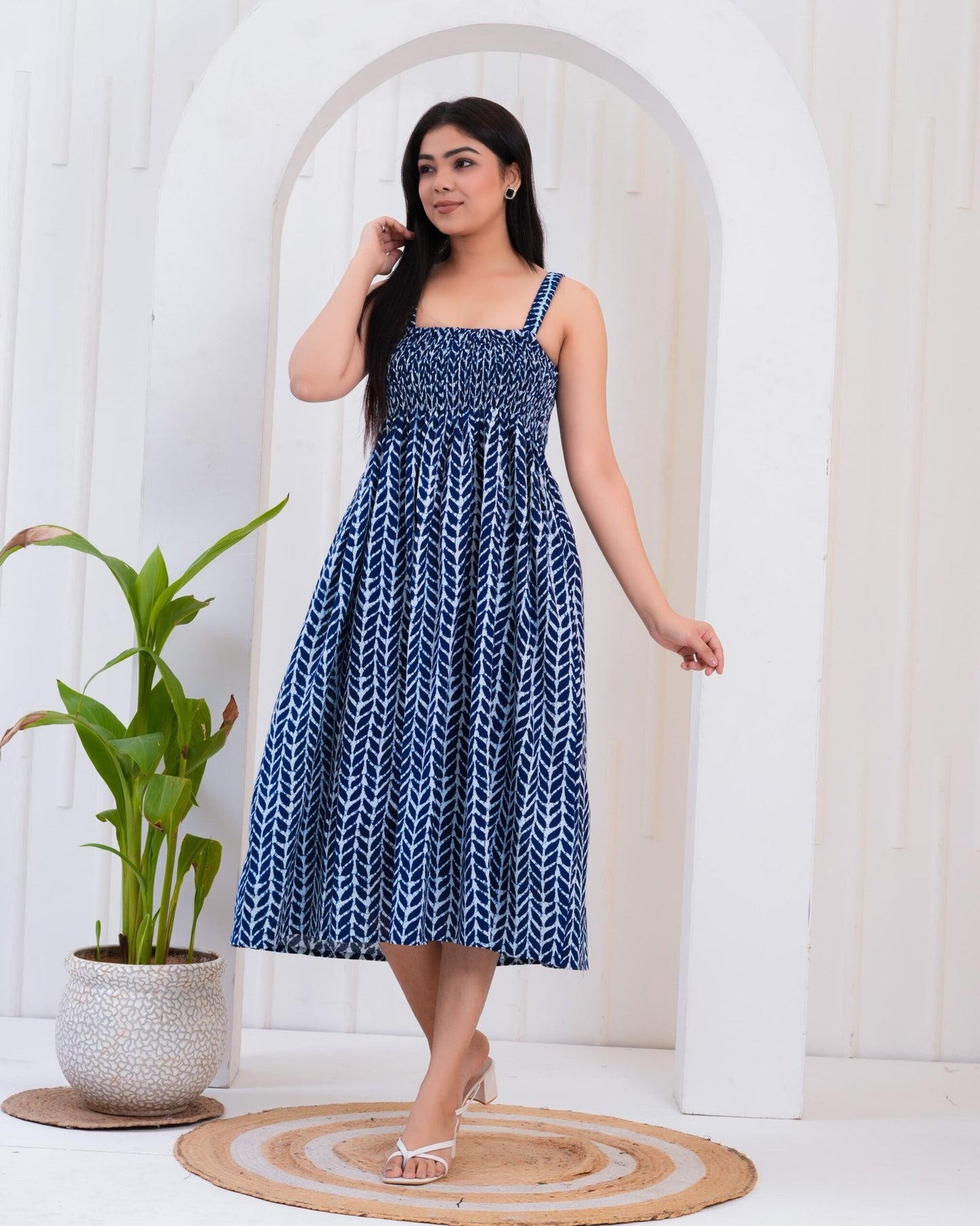 Kritika Dark Blue Floral Indian Hand Block Printed Cotton Dress for Wedding and Festivals Kurtisthan