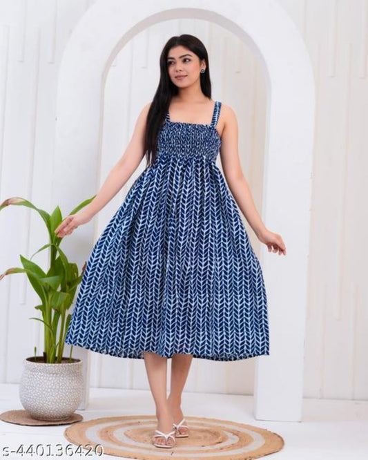 Kritika Dark Blue Floral Indian Hand Block Printed Cotton Dress for Wedding and Festivals Kurtisthan