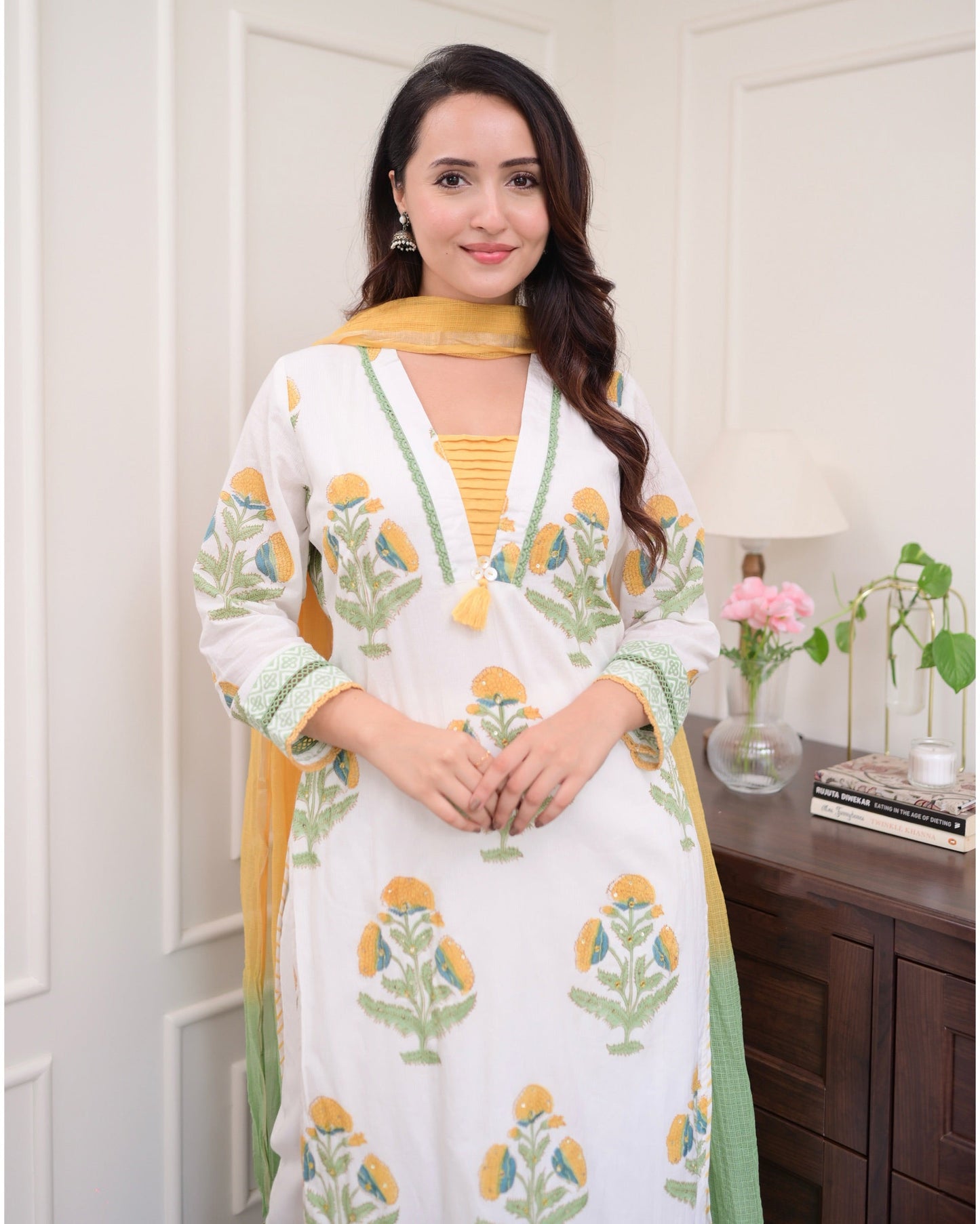 Malashri Beautiful Designer Floral Print Chanderi Cotton Suit set with Pant & Dupatta Kurtisthan