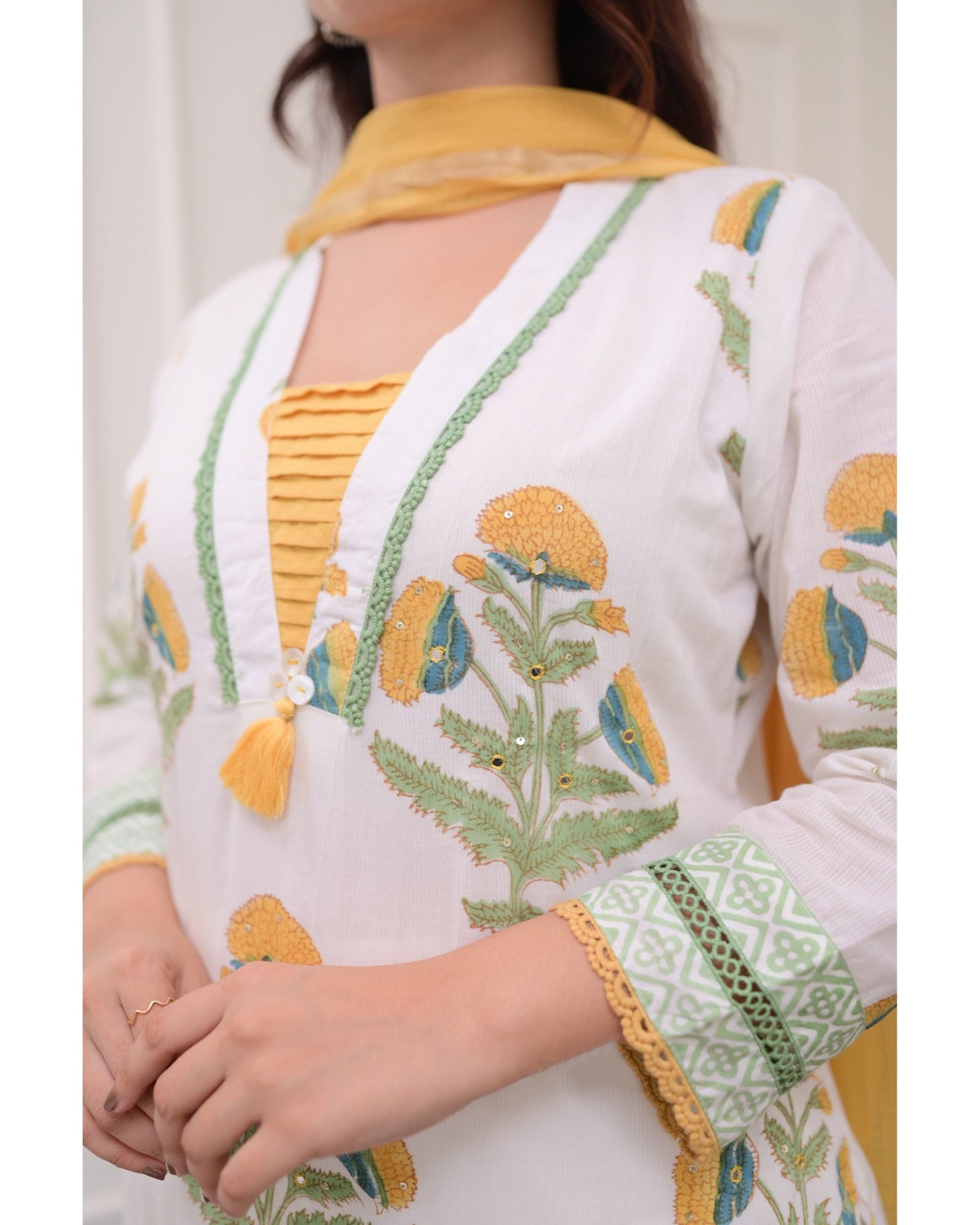 Malashri Beautiful Designer Floral Print Chanderi Cotton Suit set with Pant & Dupatta Kurtisthan