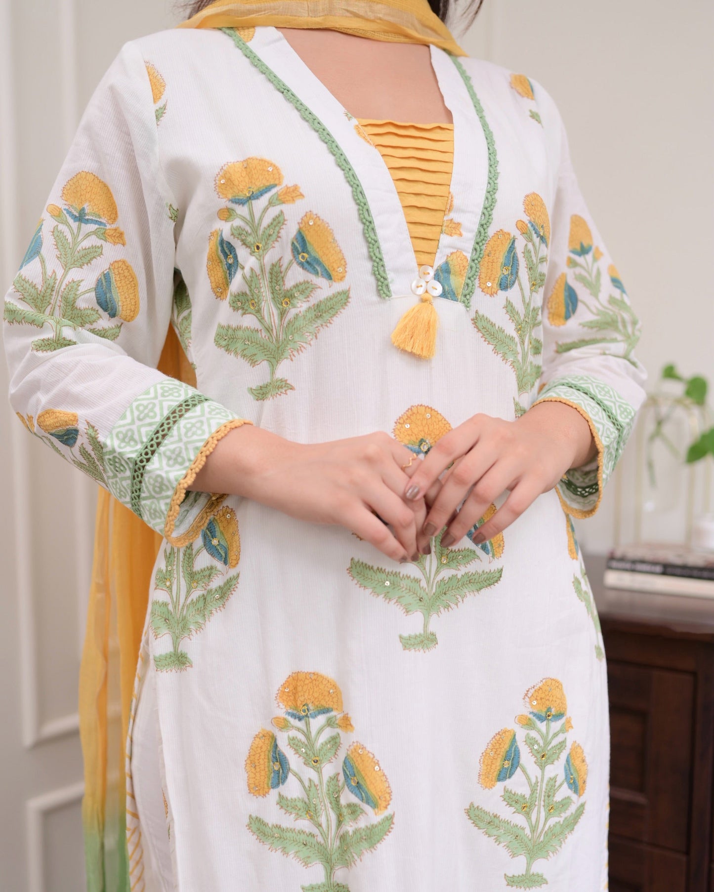 Malashri Beautiful Designer Floral Print Chanderi Cotton Suit set with Pant & Dupatta Kurtisthan