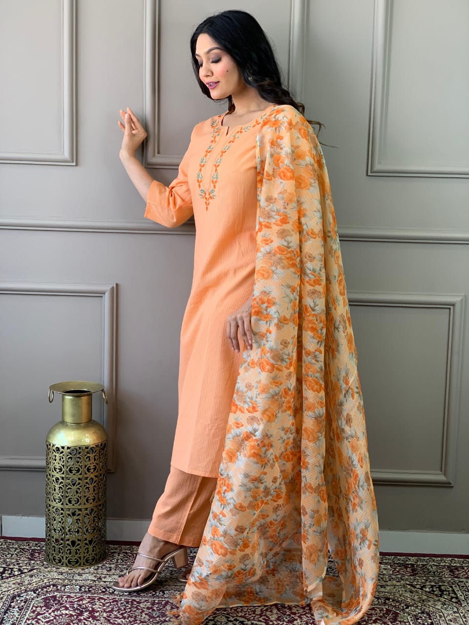 Vaani Beautiful Kantha Embroidery handwoven kantha suit set with Pant & Dupatta Kurtisthan