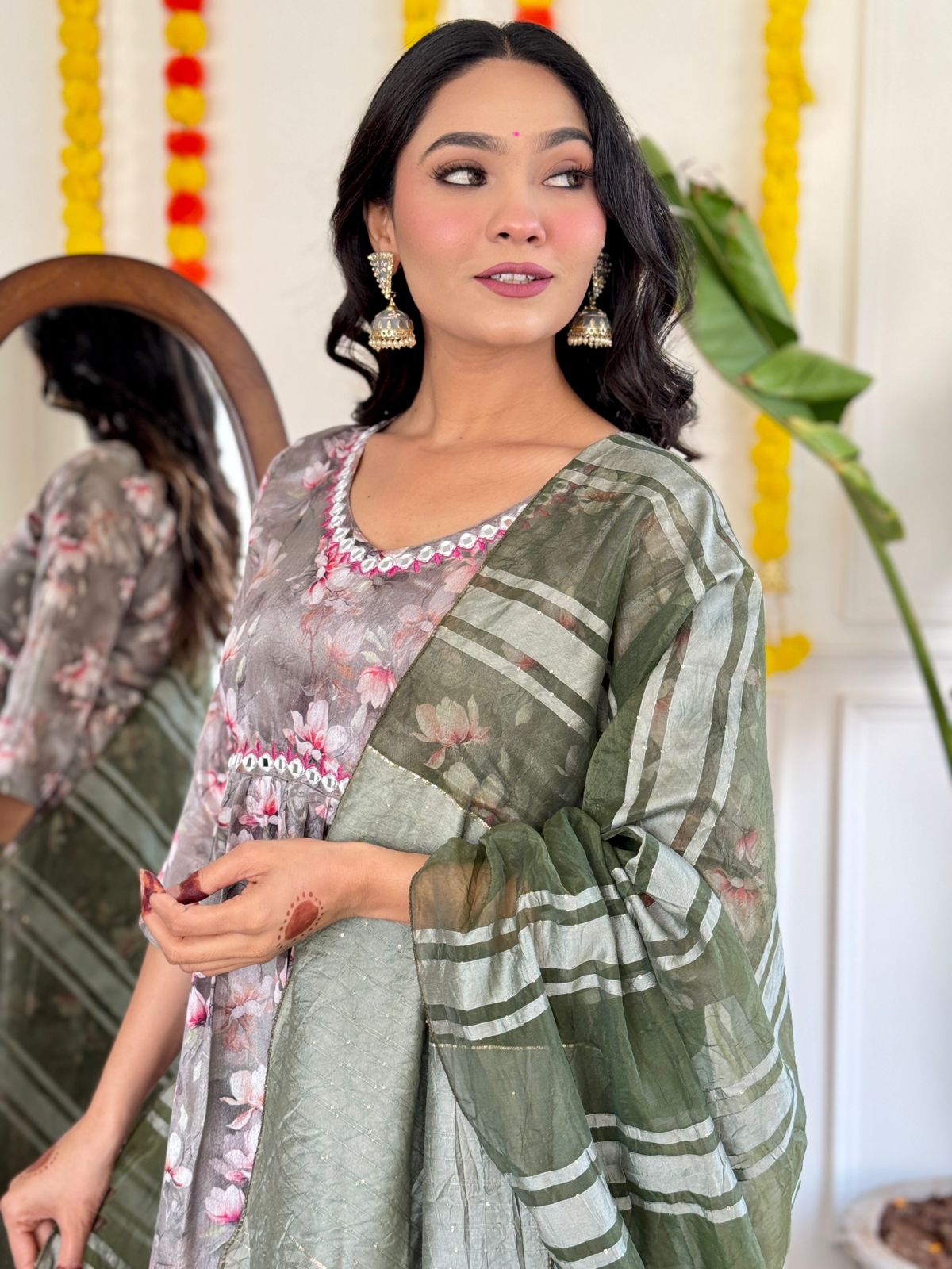 Aditi Beautiful Designer pattern Floral Digital Printed suit set with Pant & Dupatta Kurtisthan