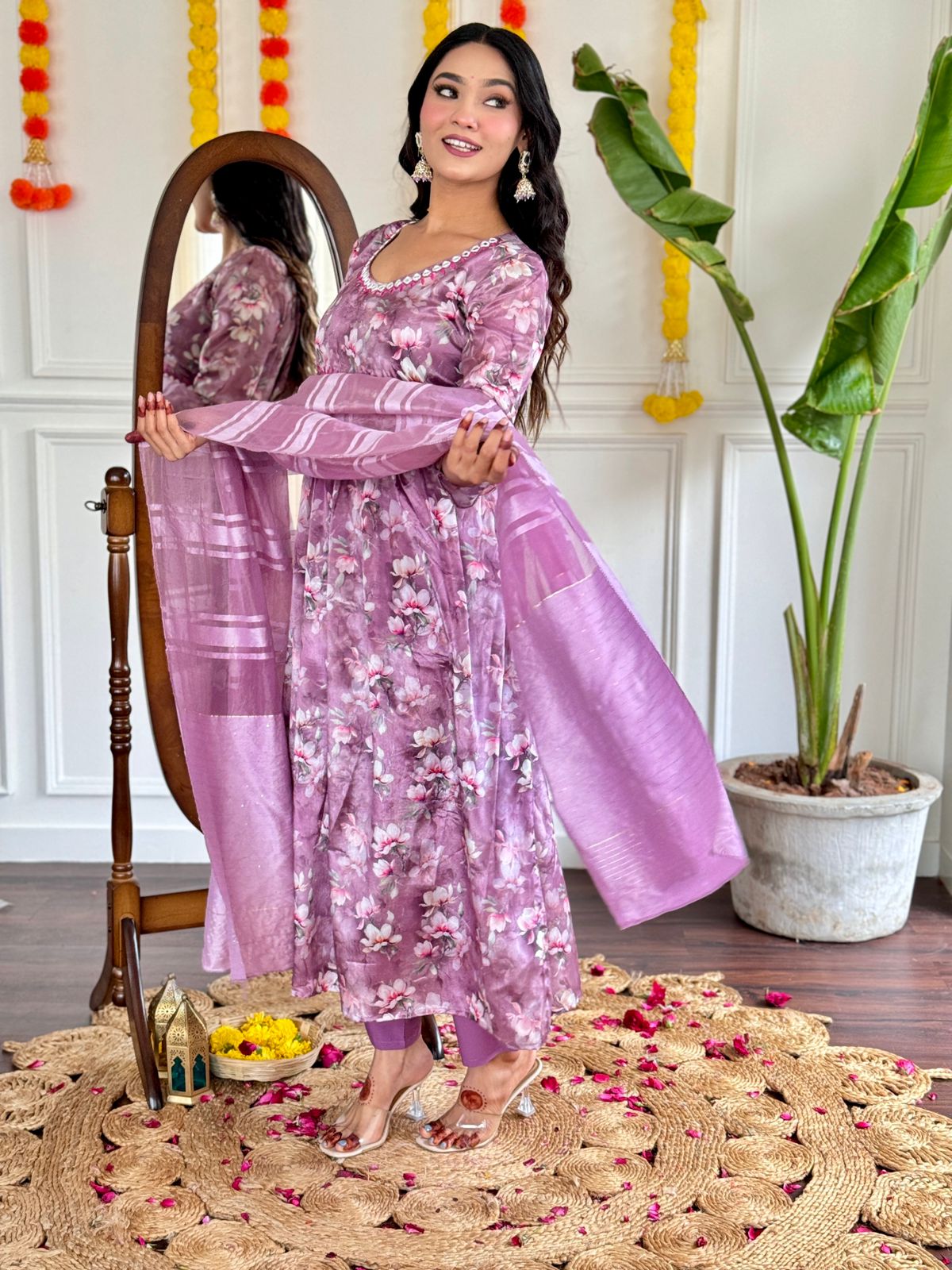 Aditi Beautiful Designer pattern Floral Digital Printed suit set with Pant & Dupatta Kurtisthan