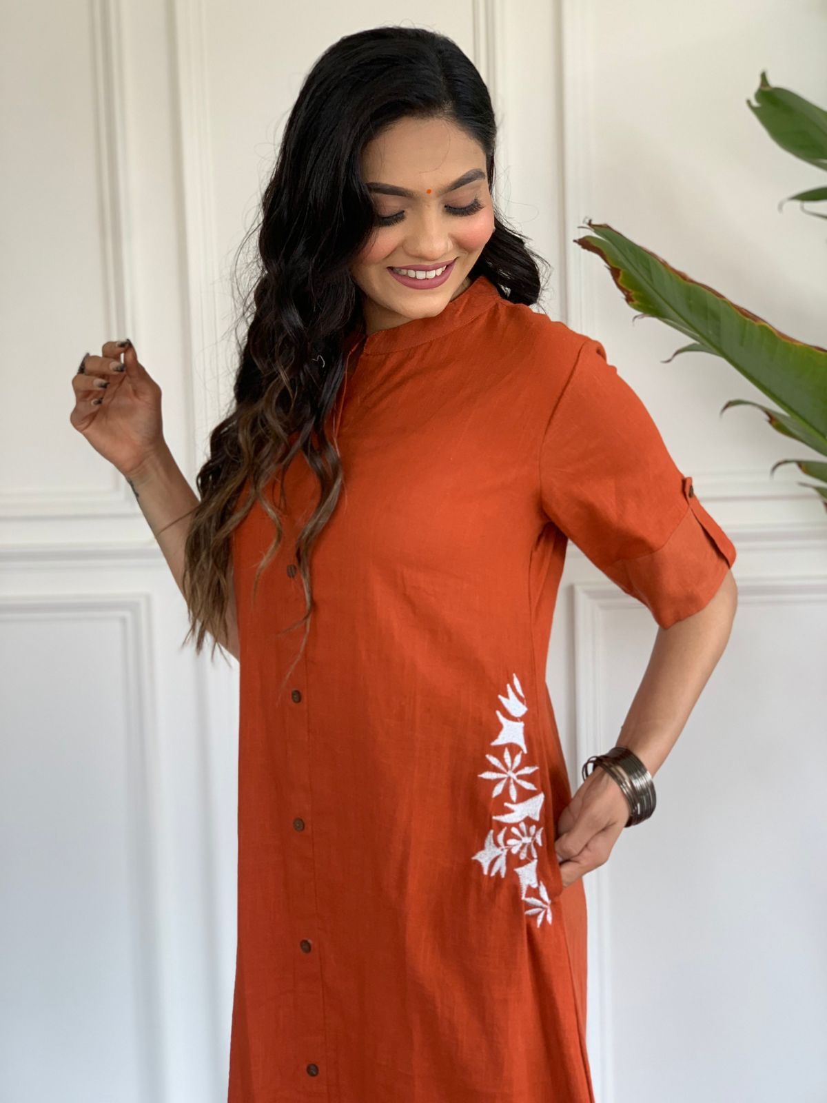 Nikita Chinese Red Floral Embroidered South Cotton Kurta and Palazzo Set with two Side Pocket Kurtisthan