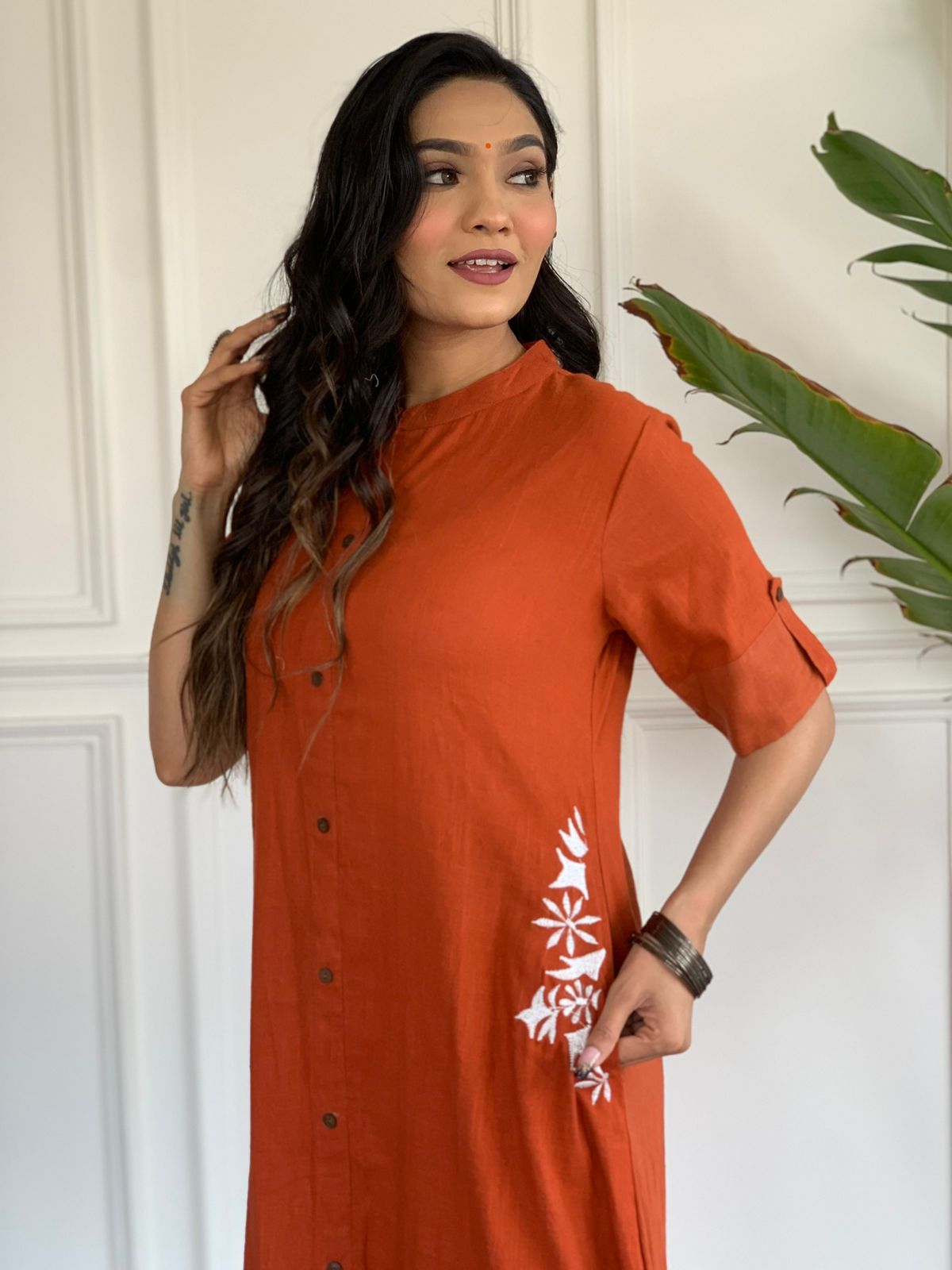 Nikita Chinese Red Floral Embroidered South Cotton Kurta and Palazzo Set with two Side Pocket Kurtisthan