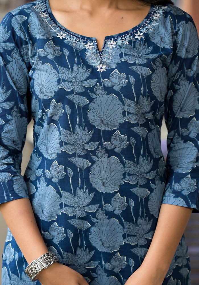 Baani Floral Printed Design Work Heavy Cotton Silk Kurta with Pant & Dupatta Kurtisthan