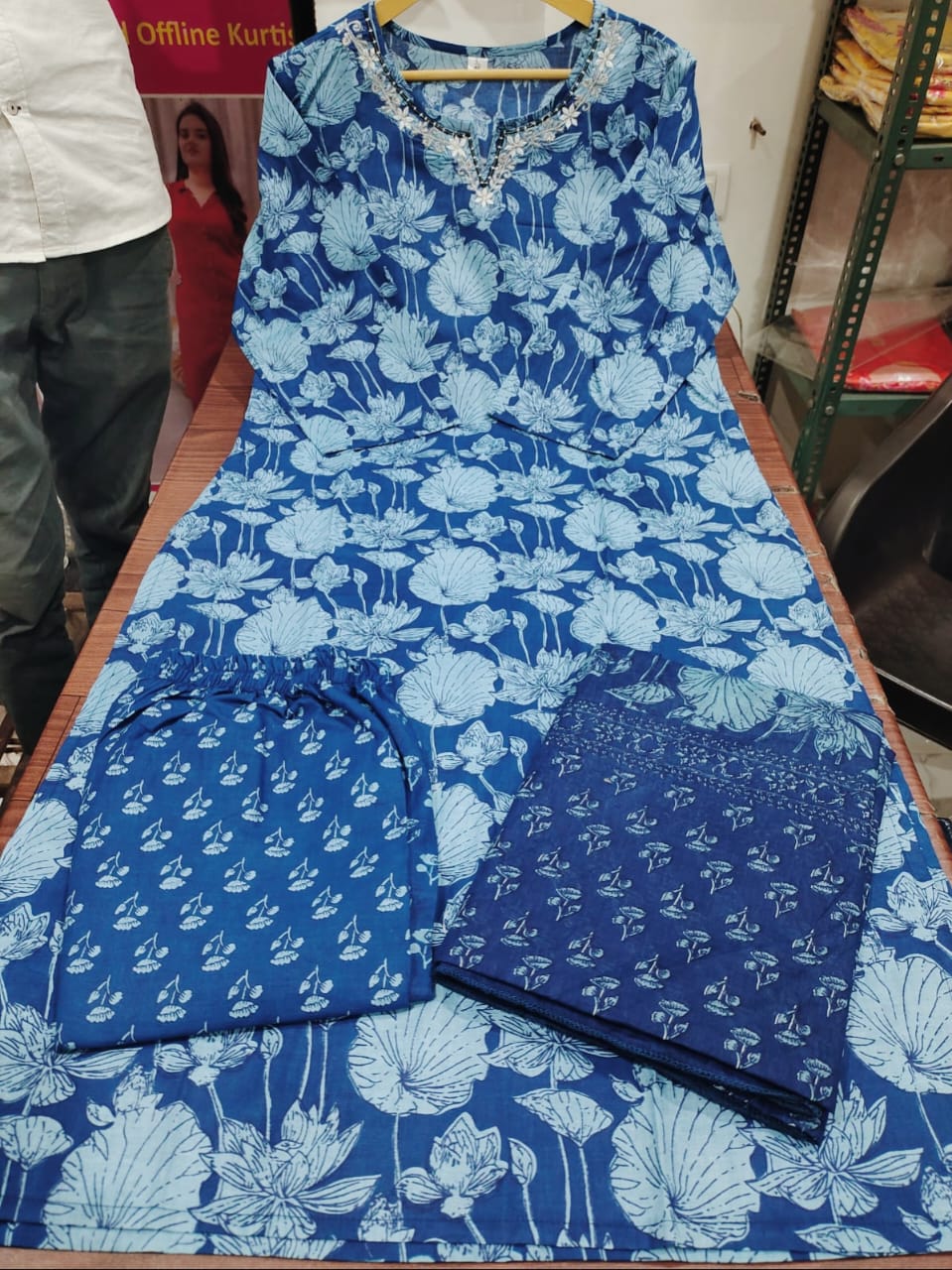 Baani Floral Printed Design Work Heavy Cotton Silk Kurta with Pant & Dupatta Kurtisthan