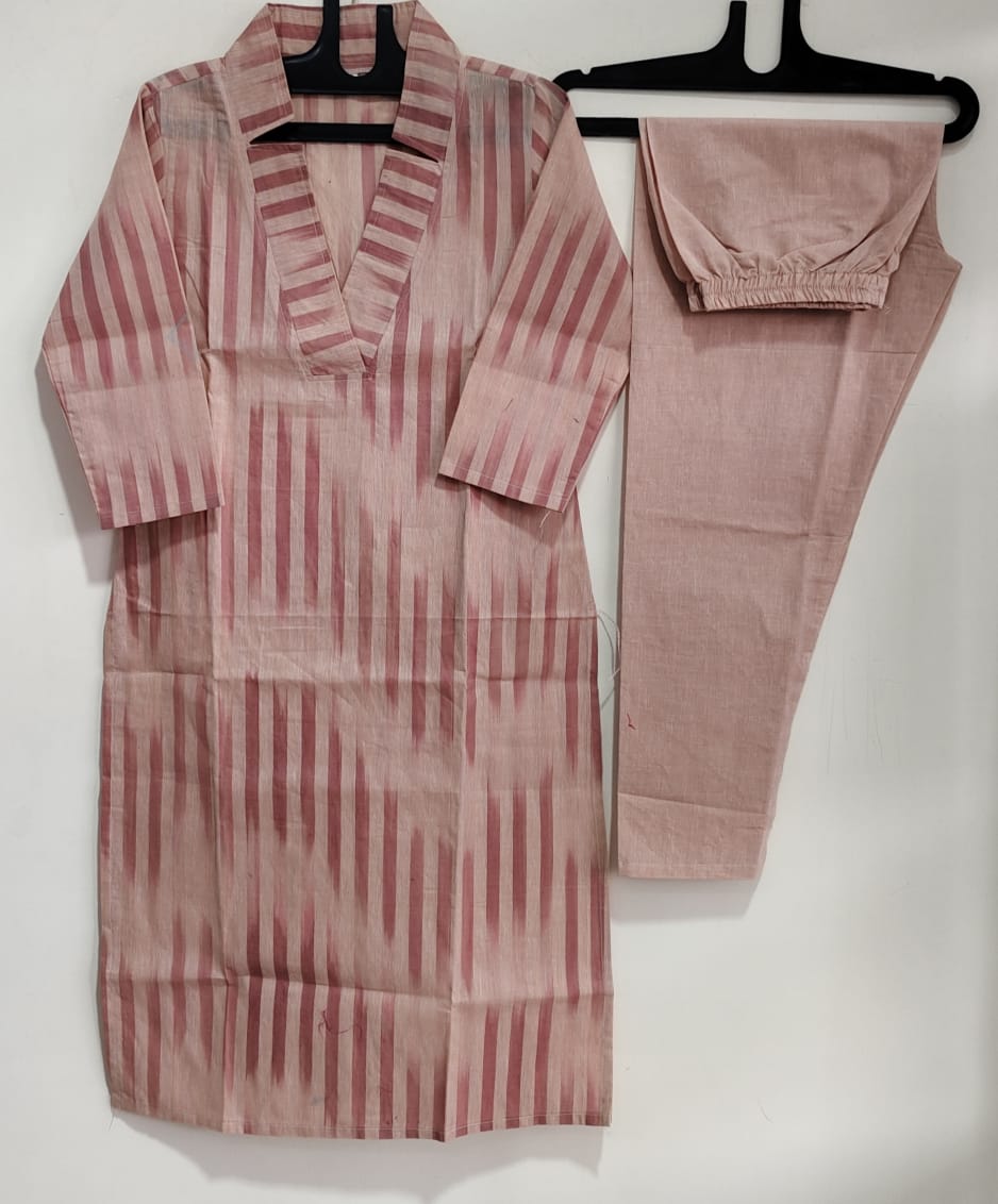 Chahana Pink Strip Printed Weaving Suit with Handloom South Cotton Dupatta and Trousers Kurtisthan