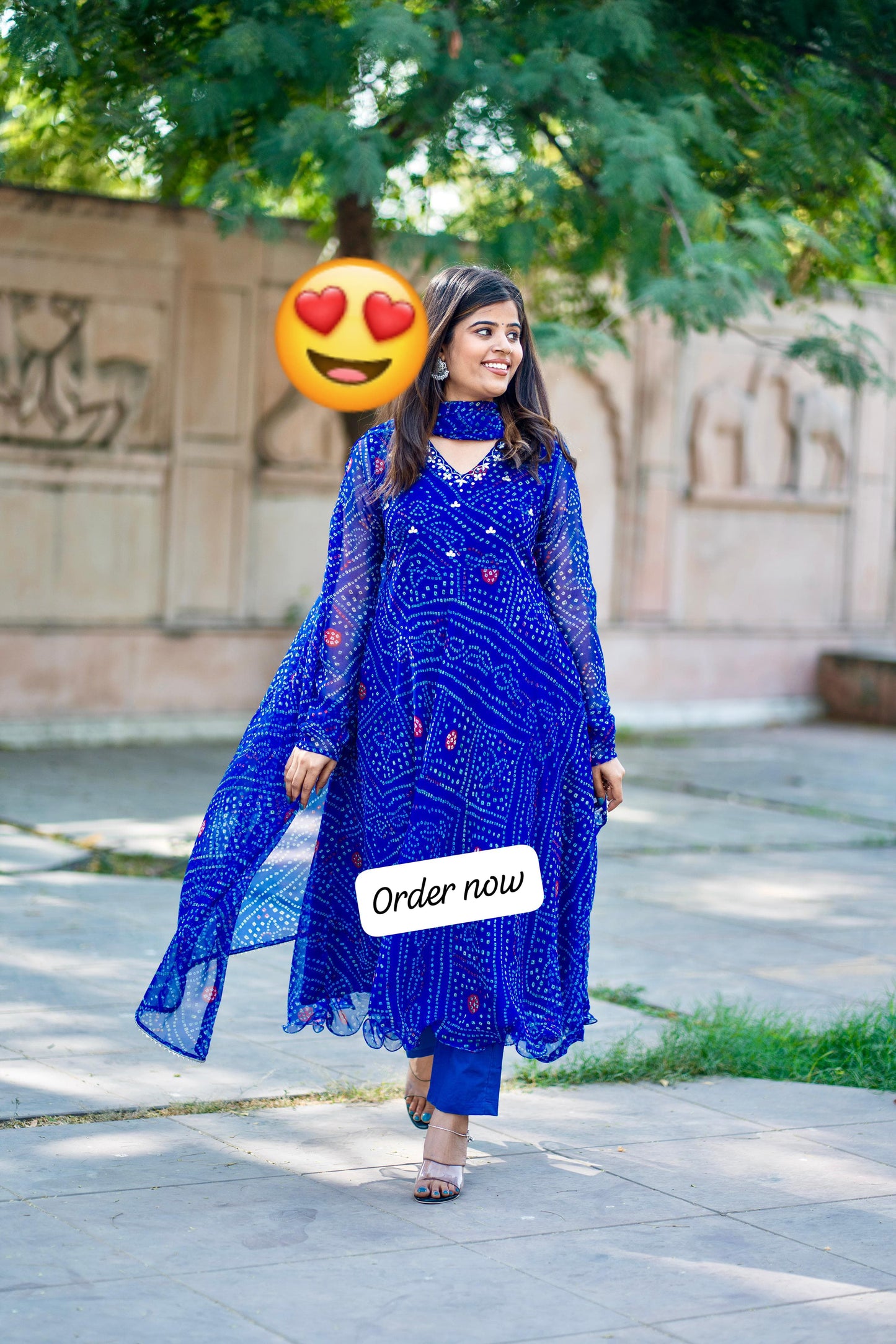 Charu Beautiful Blue Bandhani Print Pure Cotton Anarkali Dress