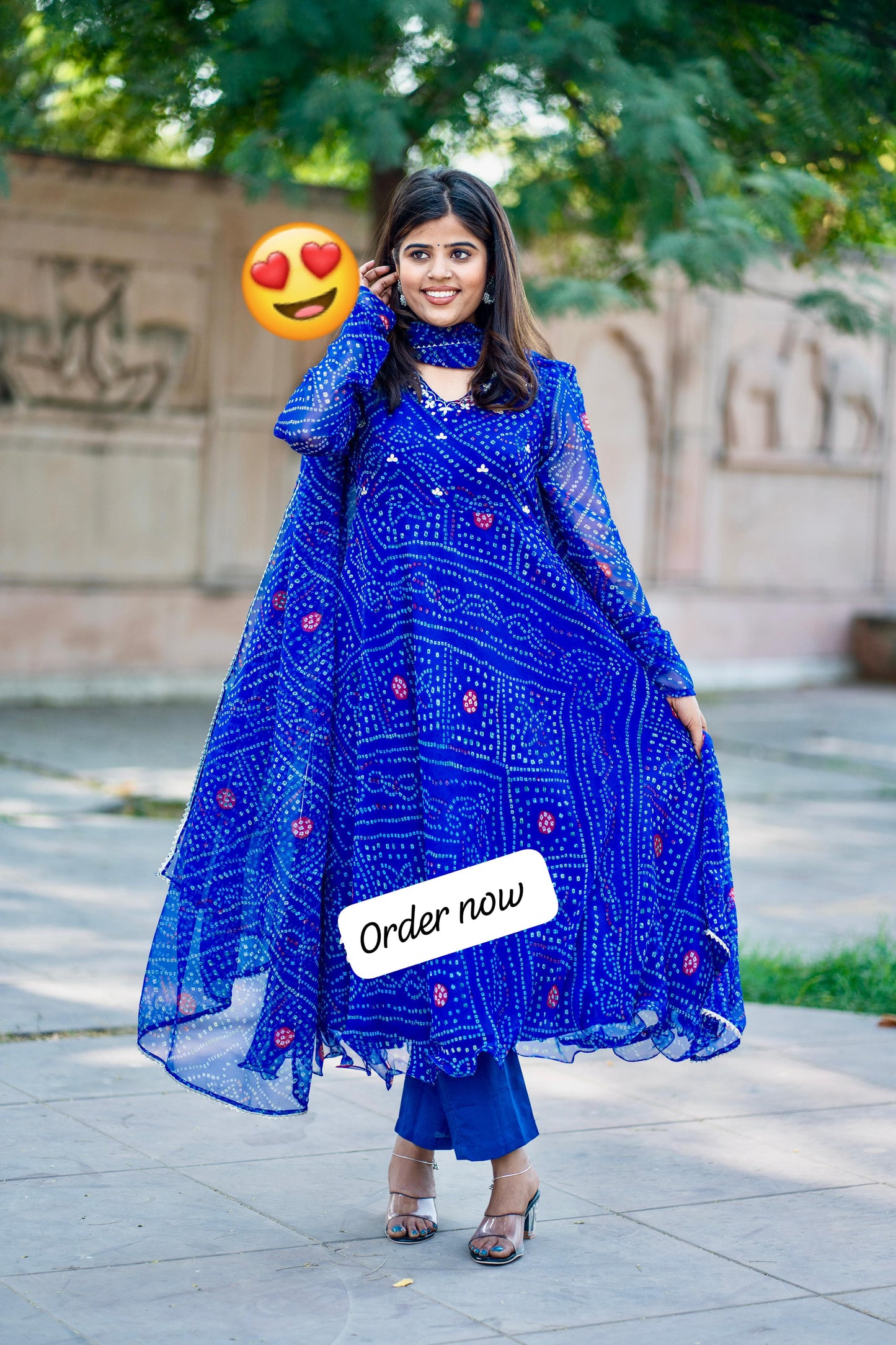 Charu Beautiful Blue Bandhani Print Pure Cotton Anarkali Dress