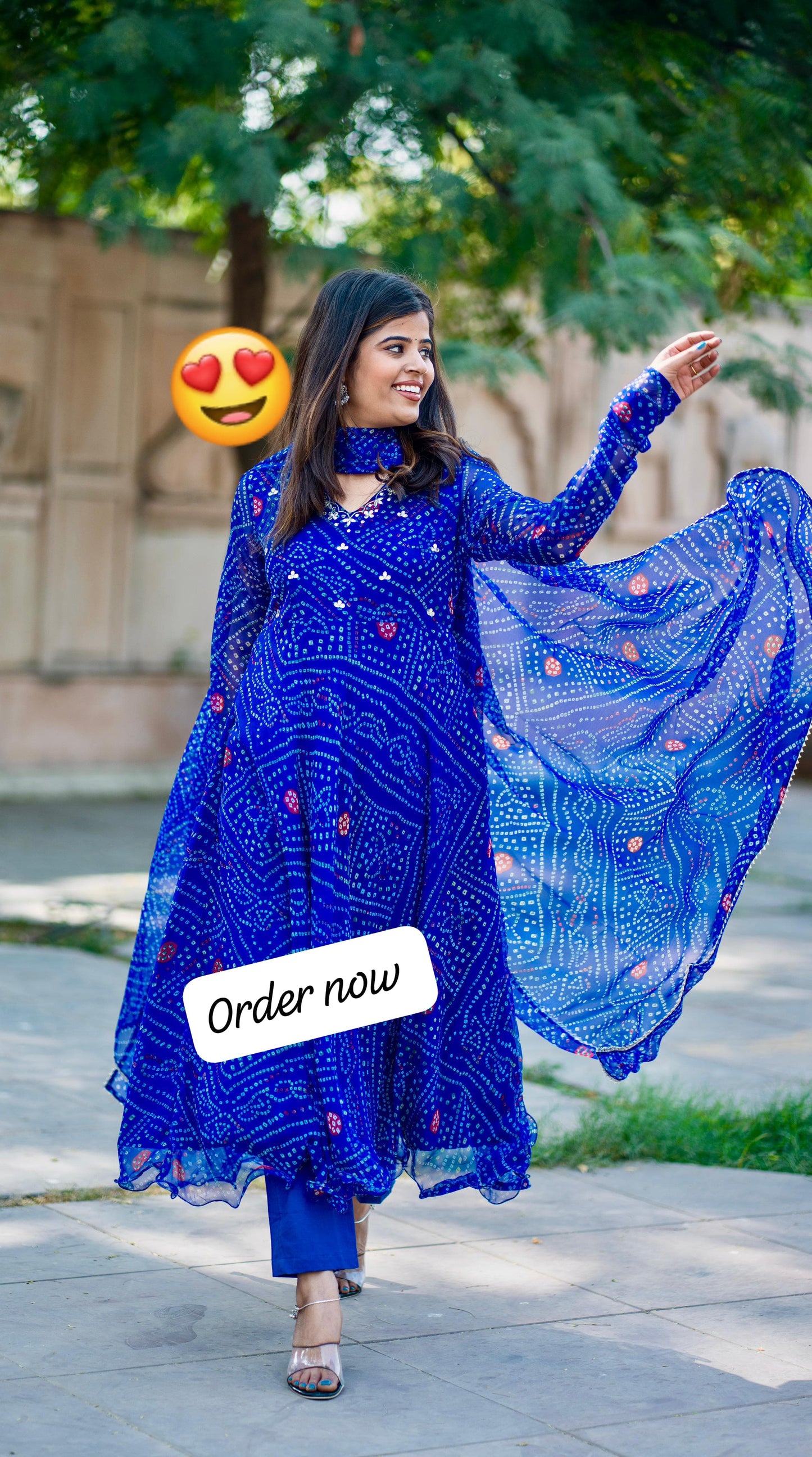 Charu Beautiful Blue Bandhani Print Pure Cotton Anarkali Dress