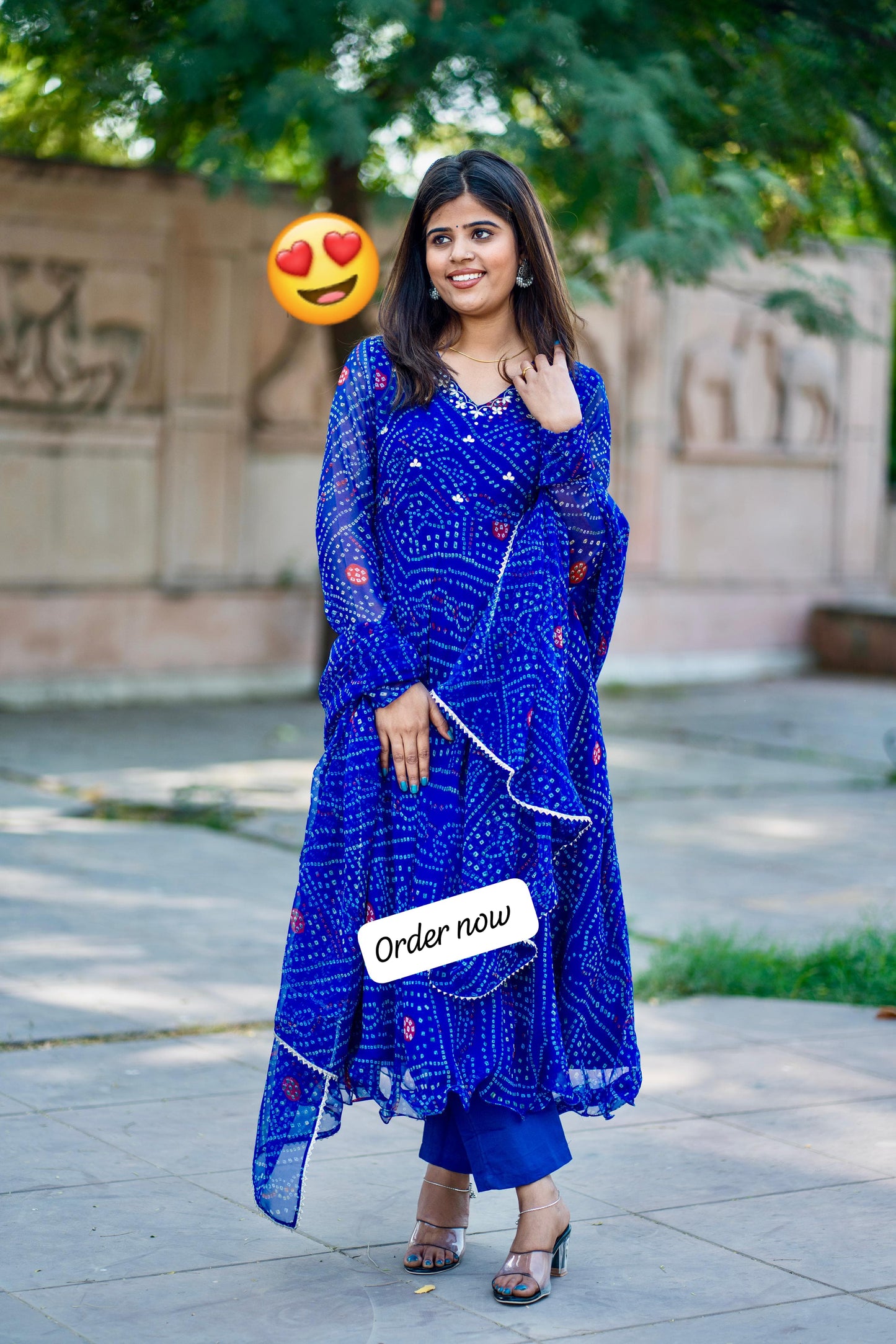 Charu Beautiful Blue Bandhani Print Pure Cotton Anarkali Dress