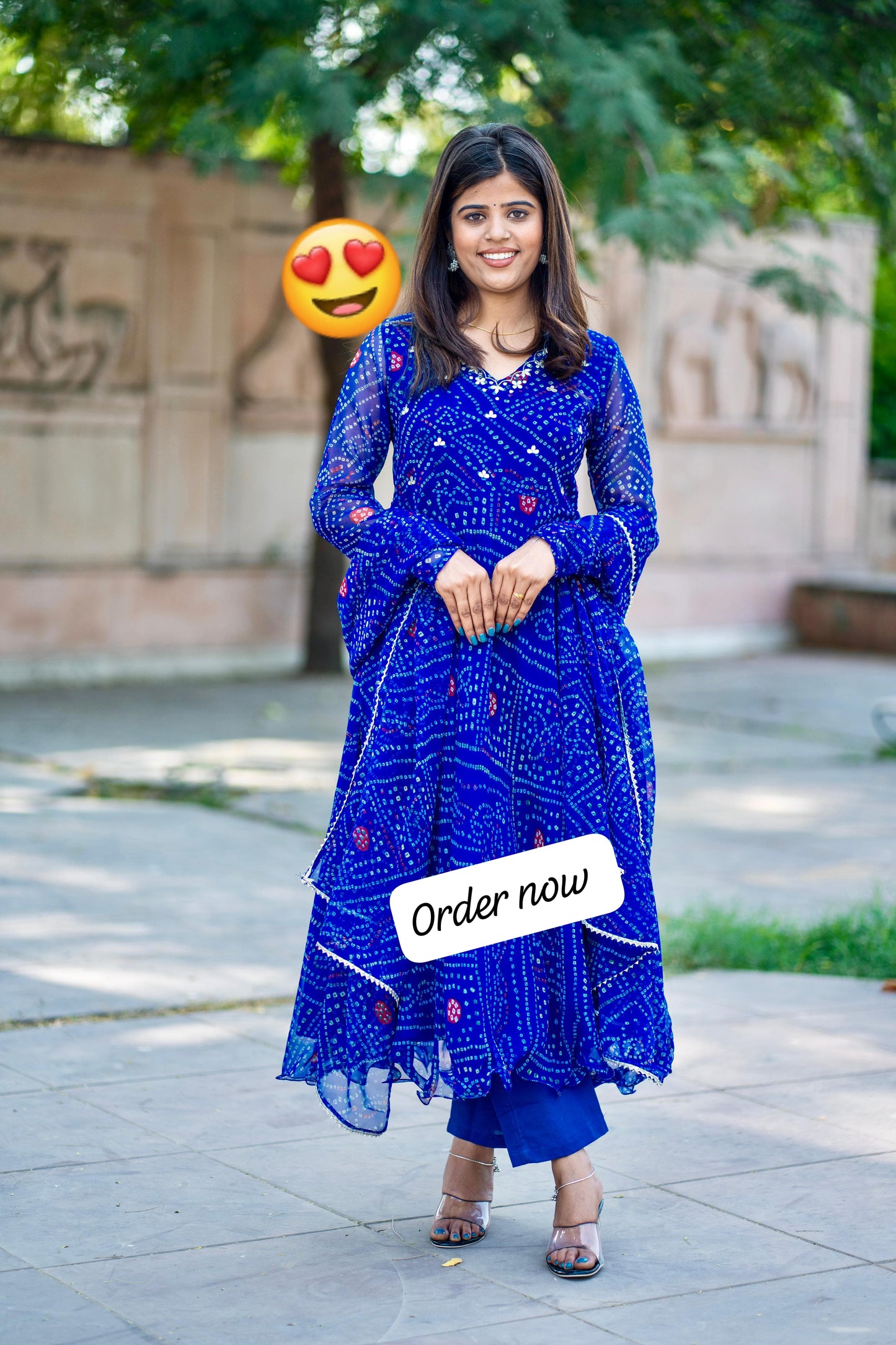 Charu Beautiful Blue Bandhani Print Pure Cotton Anarkali Dress