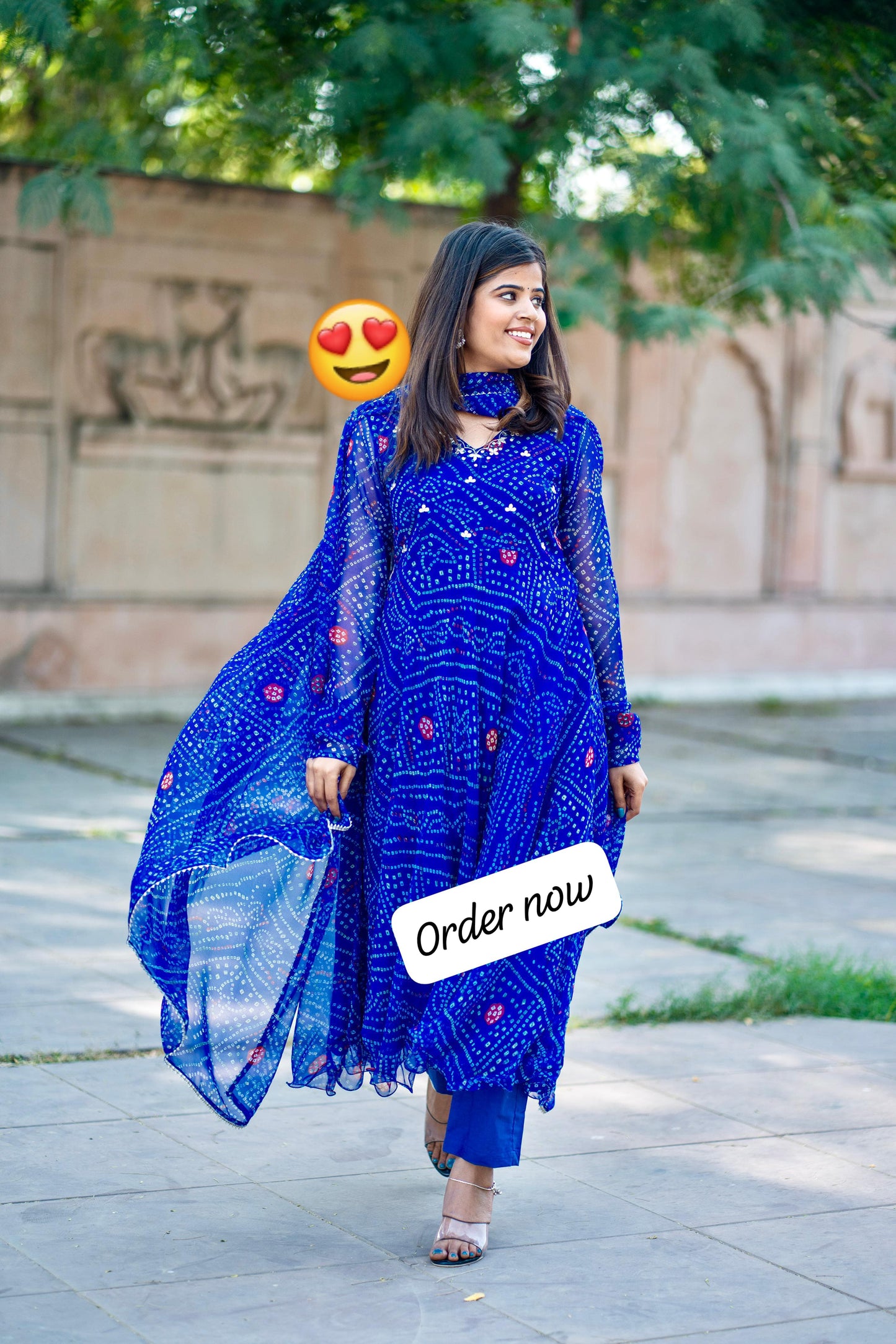 Charu Beautiful Blue Bandhani Print Pure Cotton Anarkali Dress