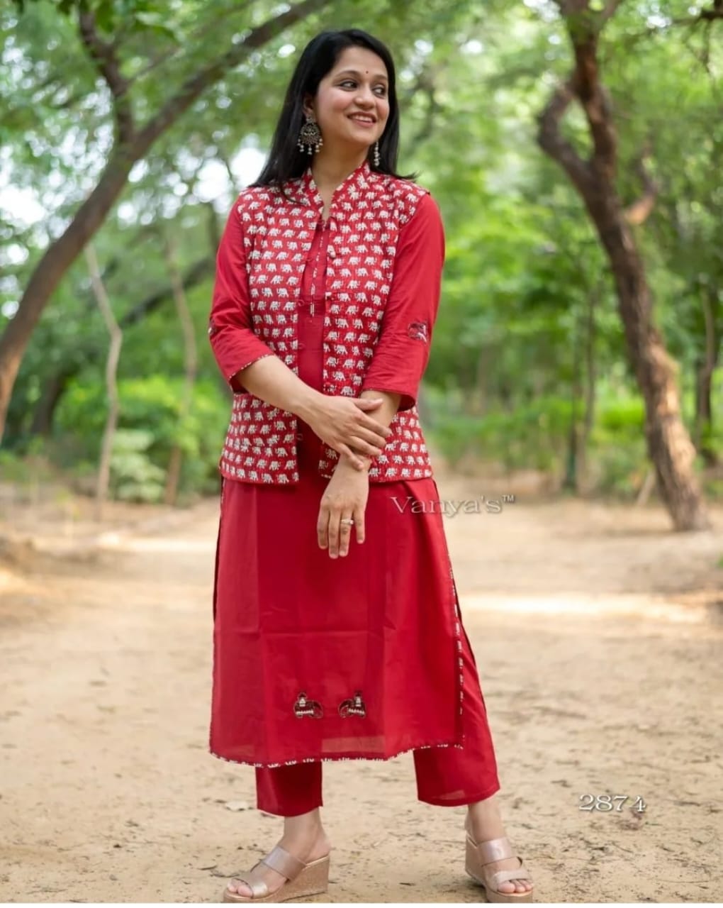 Nitara Stunning Orange Printed Long Kurti With Pant And Jacket Set