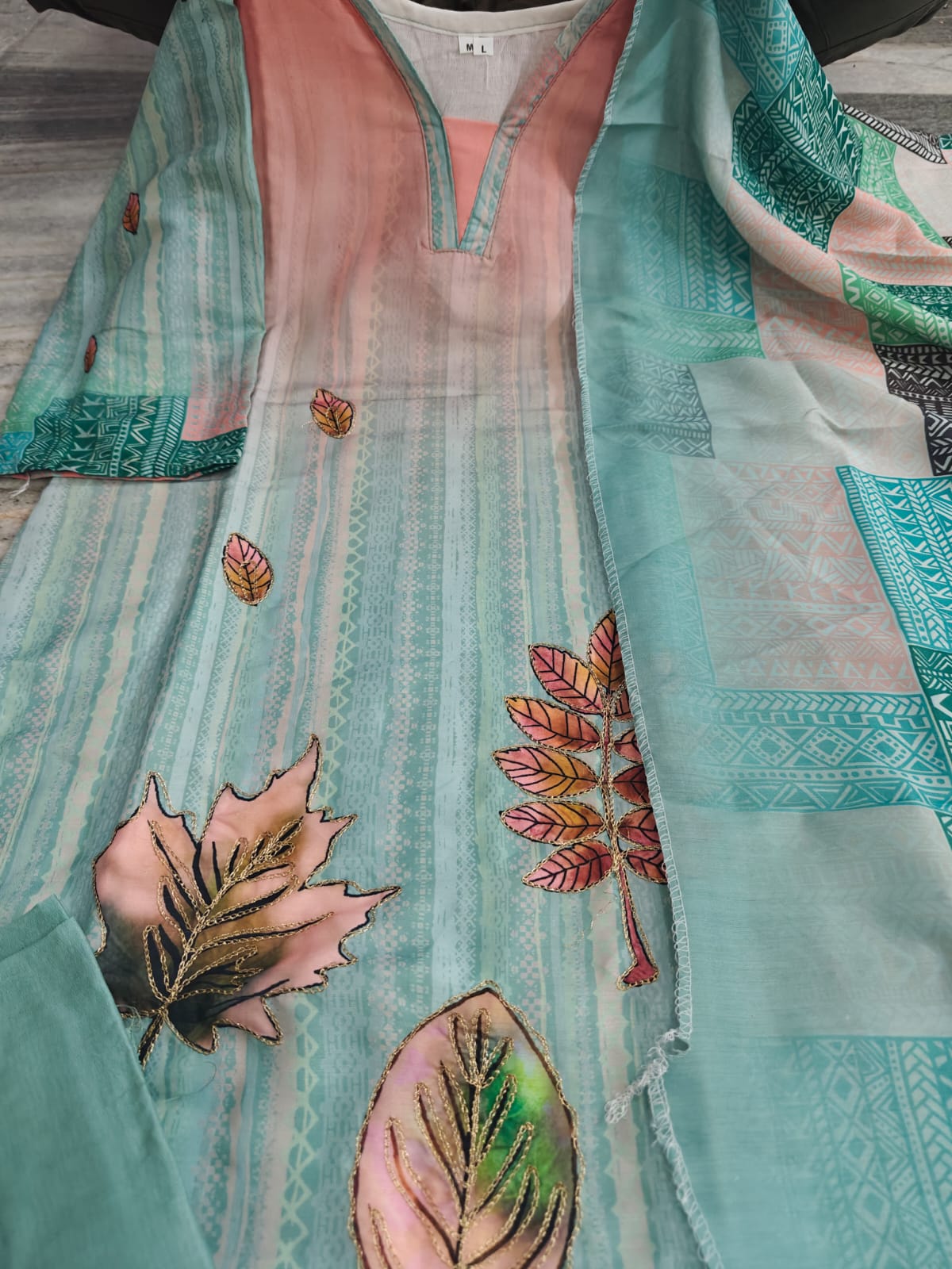 Tuhina Floral Printed Design Work Pure Cotton Straight Kurta with Trousers & Dupatta Kurtisthan