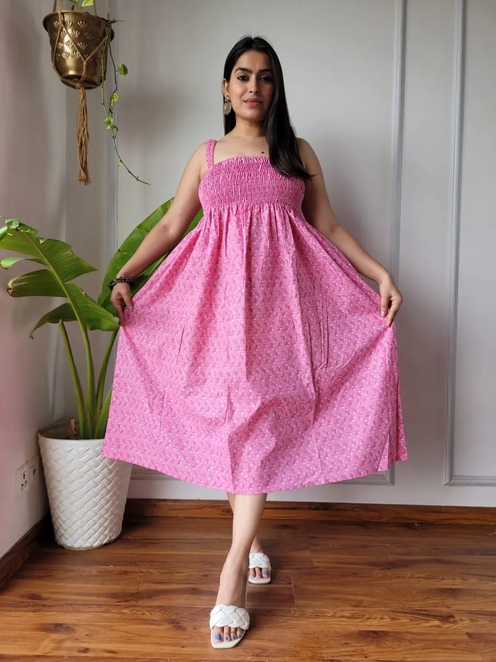 Antima Blush Pink Indian Hand Block Printed Cotton Dress for Wedding and Festivals Kurtisthan