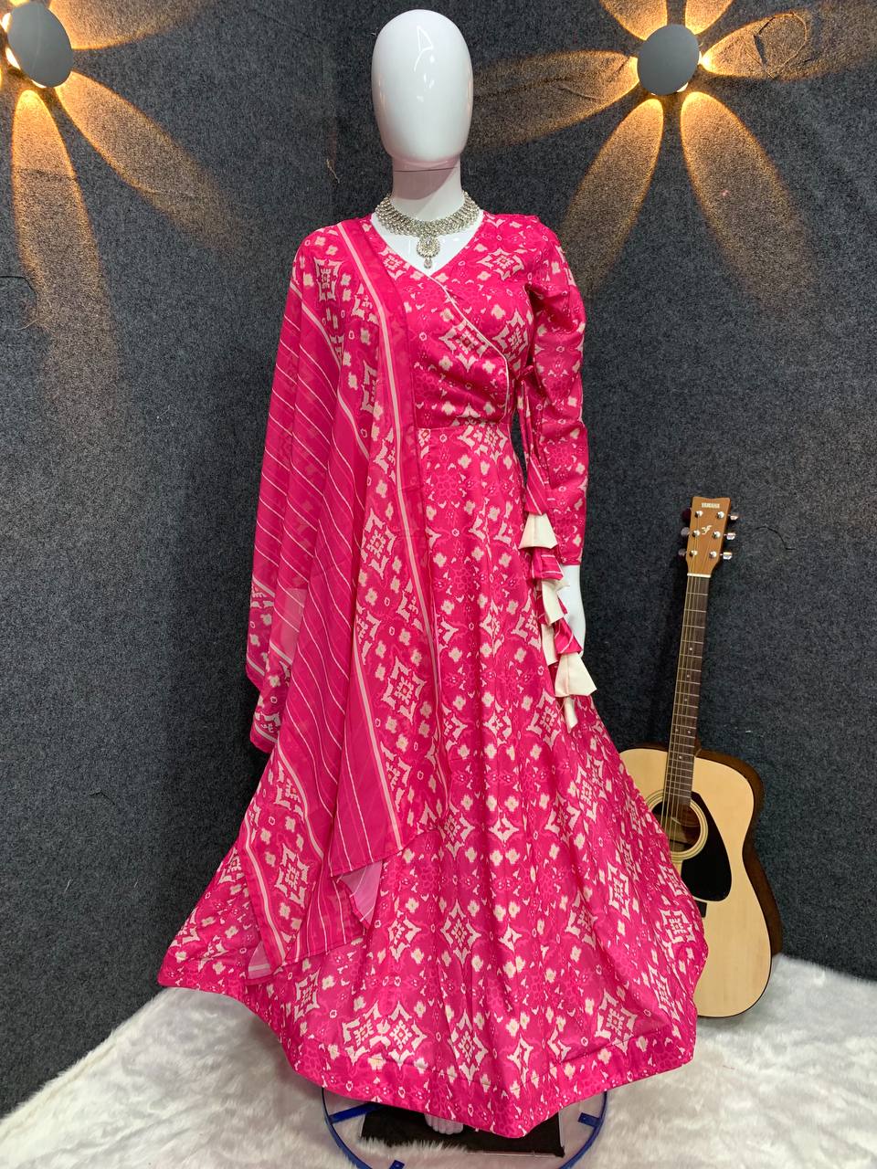 Tanushka Pink Muslin Digital Printed Anarkali Suit Set with Pant and Dupatta Kurtisthan