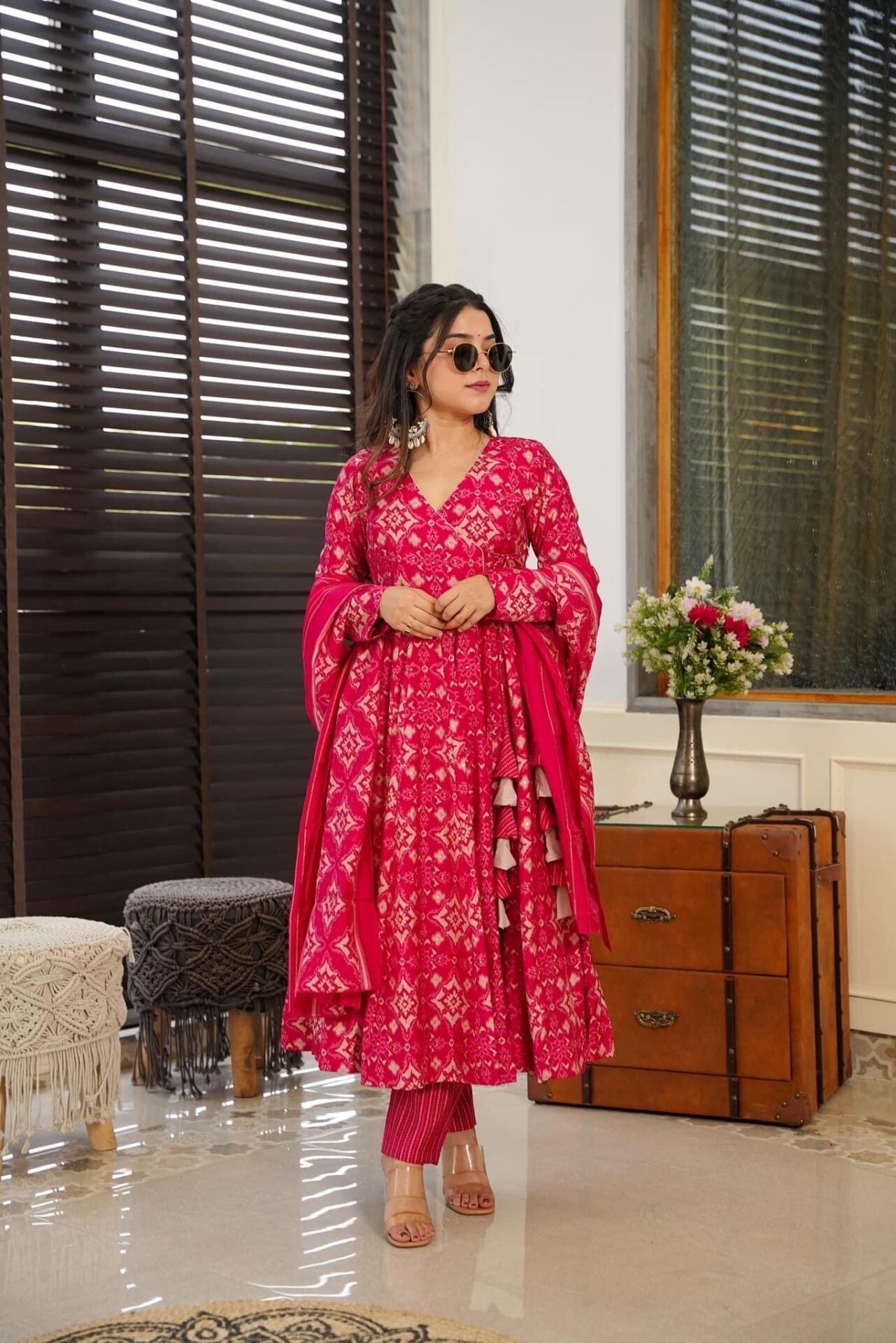 Tanushka Pink Muslin Digital Printed Anarkali Suit Set with Pant and Dupatta Kurtisthan