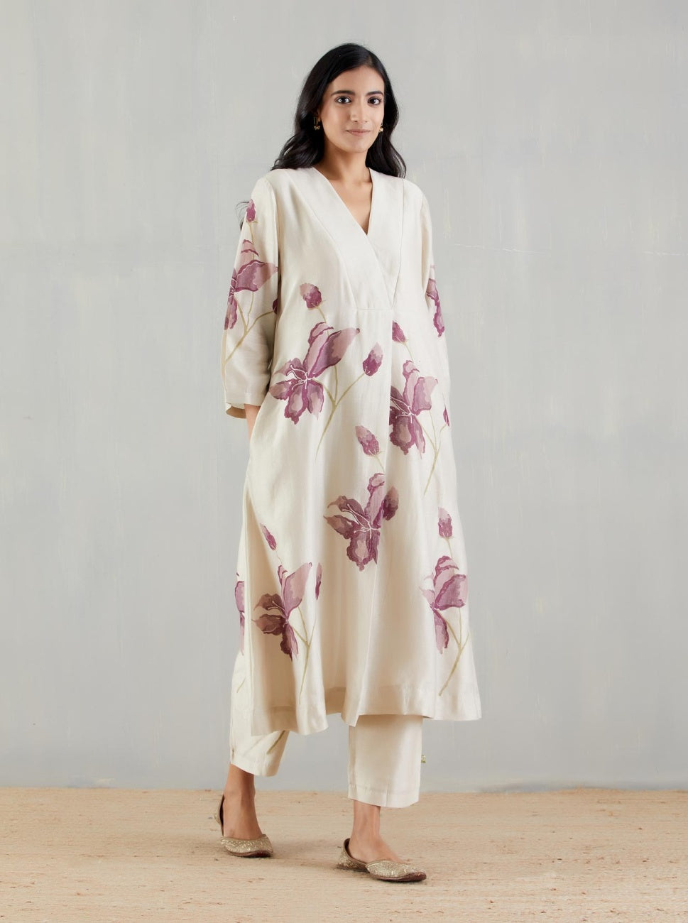 Jiya Beautiful Cream Block Printed Cotton flex Kurta set