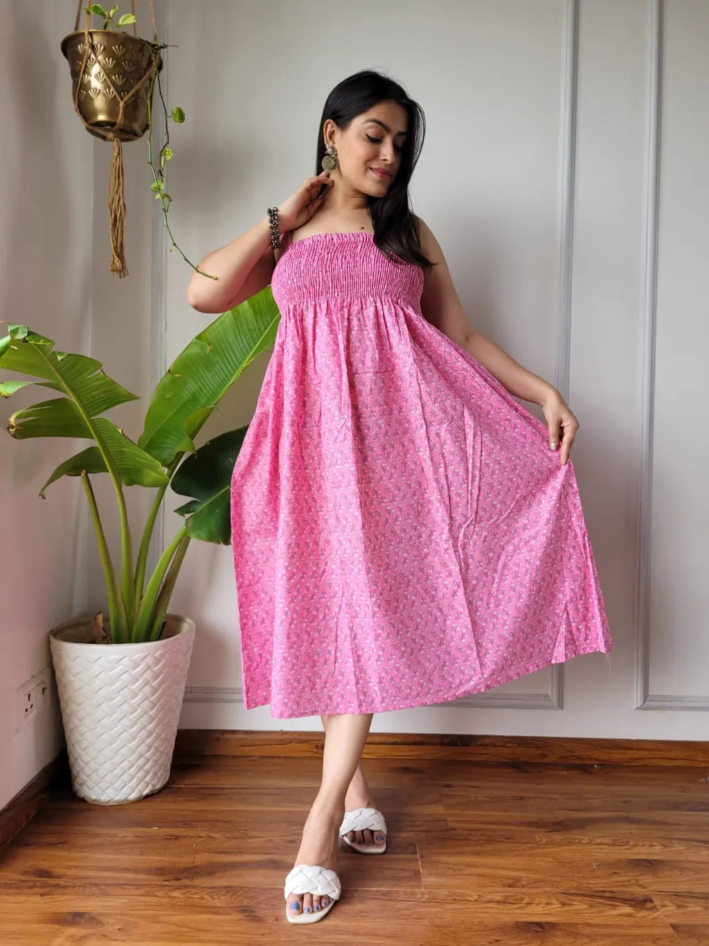 Antima Blush Pink Indian Hand Block Printed Cotton Dress for Wedding and Festivals Kurtisthan