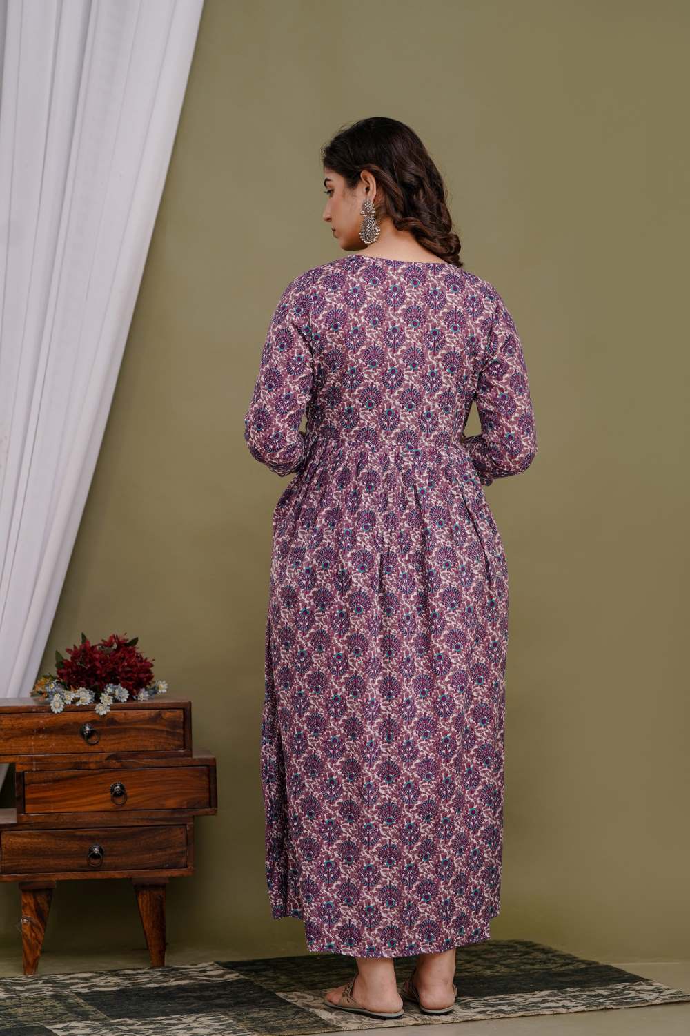 Ekanta Stunning Floral Printed Round Neck Cotton Fit & Flare Maternity Midi Dress