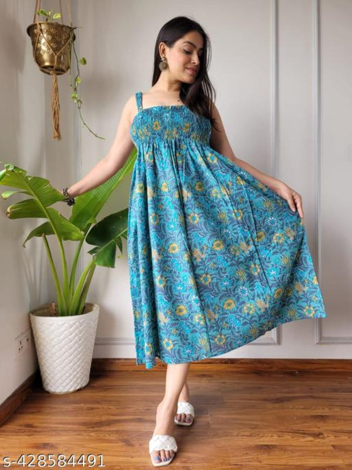 Kritika Wine Blue Floral Indian Hand Block Printed Cotton Dress for Wedding and Festivals Kurtisthan