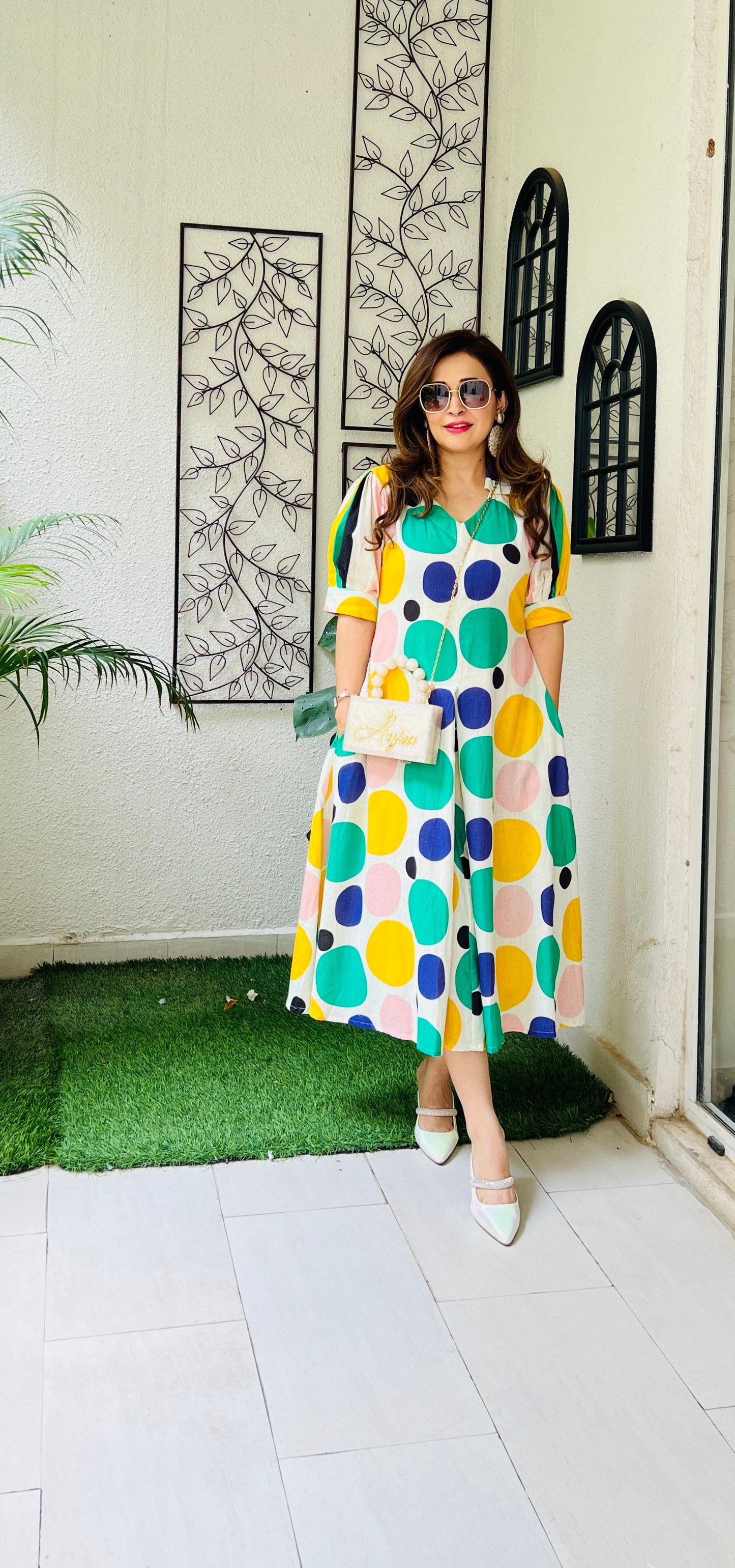 Bhavisha Quirky Prints Khadi cotton Midi Dress for Wedding and Festivals Kurtisthan