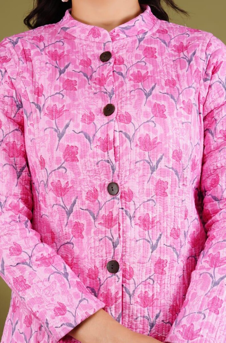 Reversible Cotton Printed Quilted Pink Jacket for Women & Girls