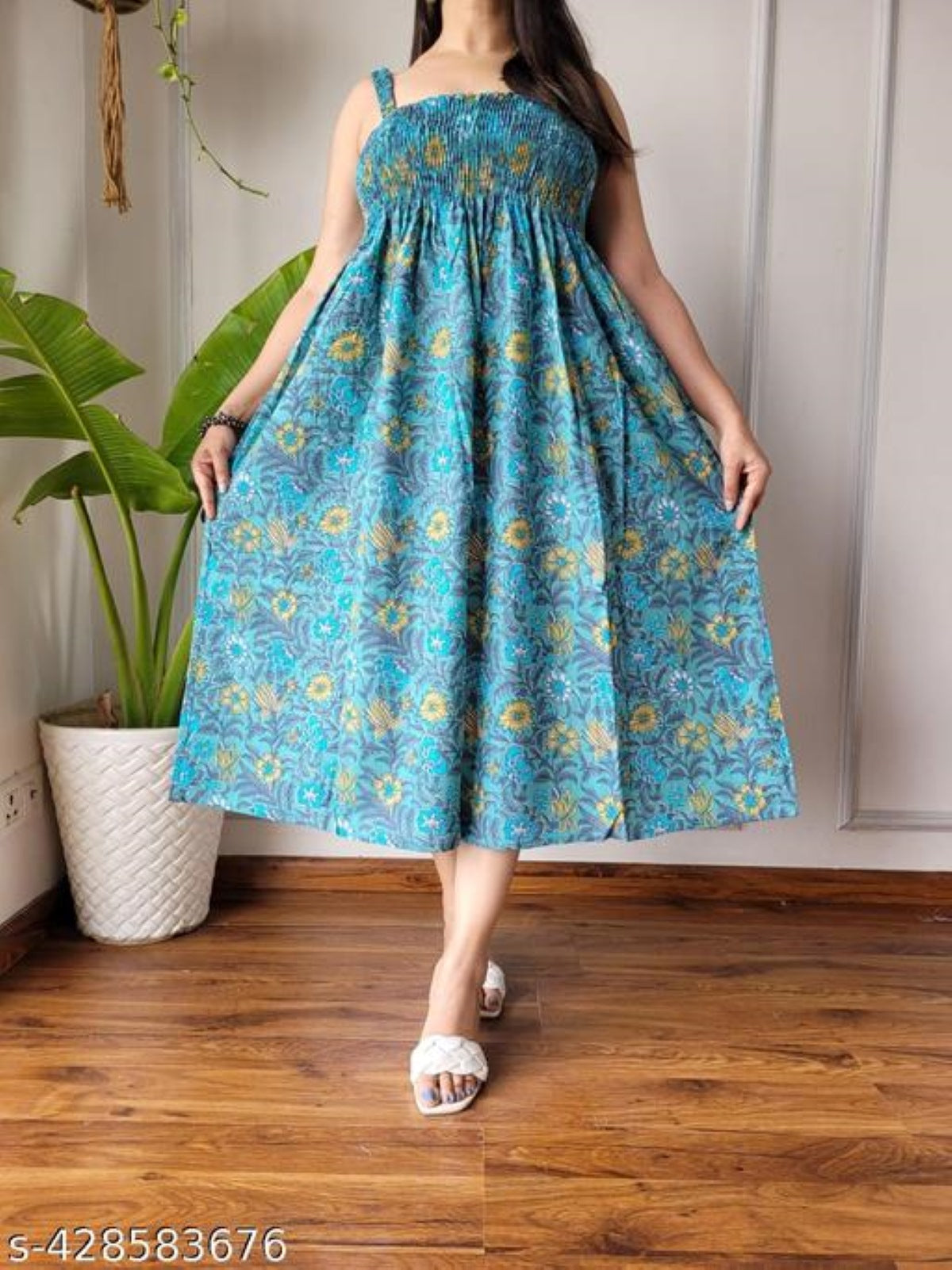 Kritika Wine Blue Floral Indian Hand Block Printed Cotton Dress for Wedding and Festivals Kurtisthan