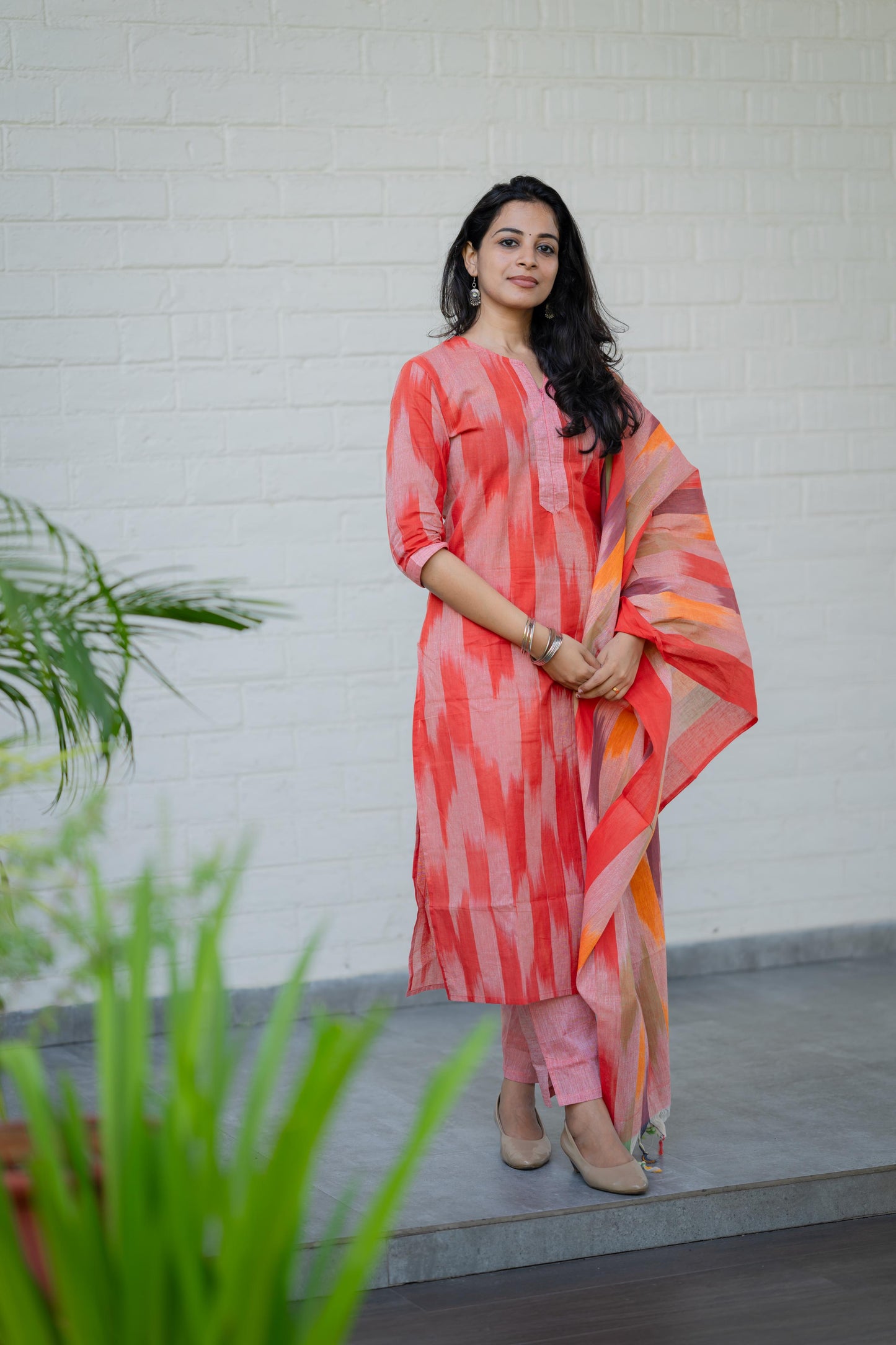 Kanya Beautiful Ikat Print Handloom Pure Cotton Suit set with Pant & Dupatta Kurtisthan