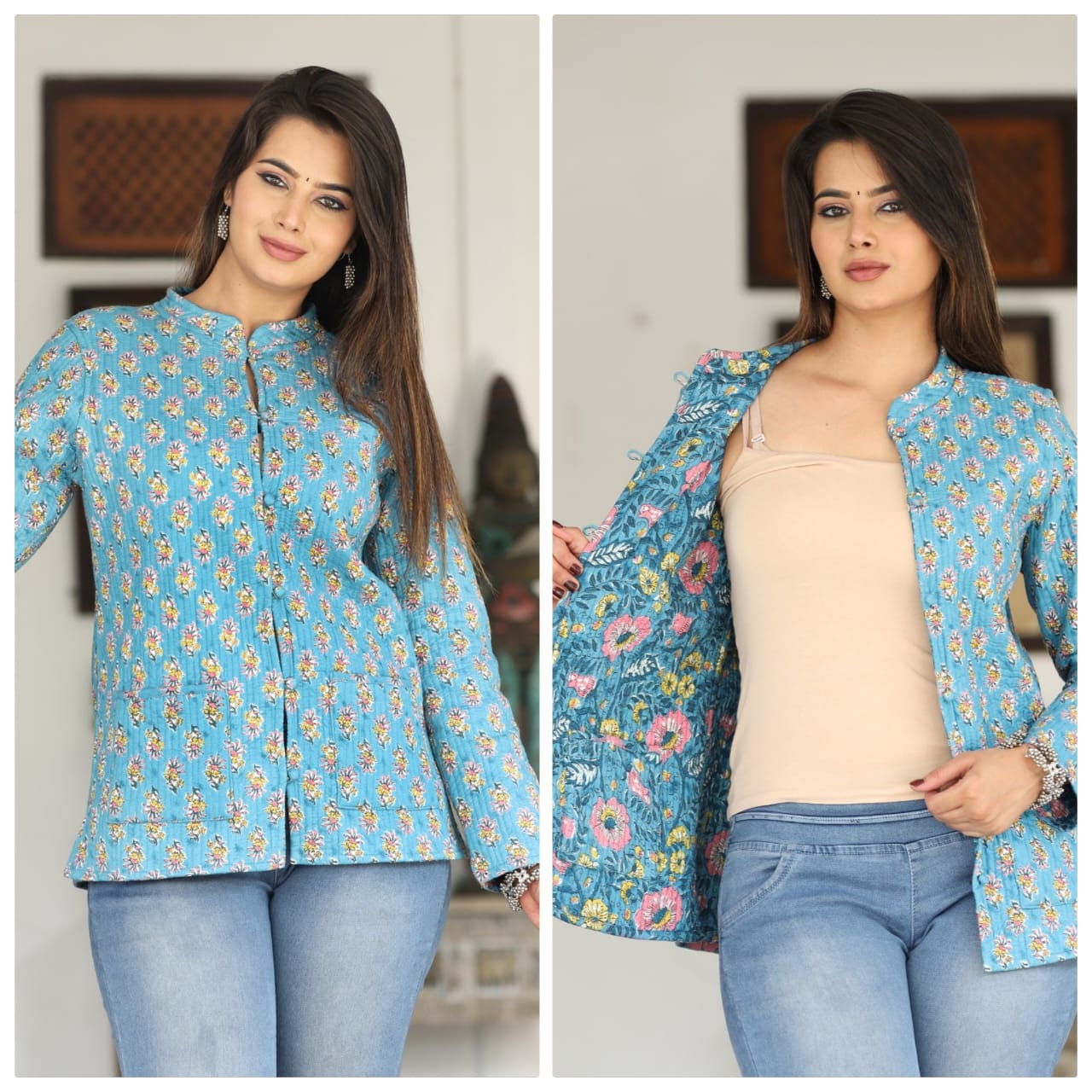 Jaipuri Quilted Reversible Both Side Rajasthani Cotton Printed Jacket